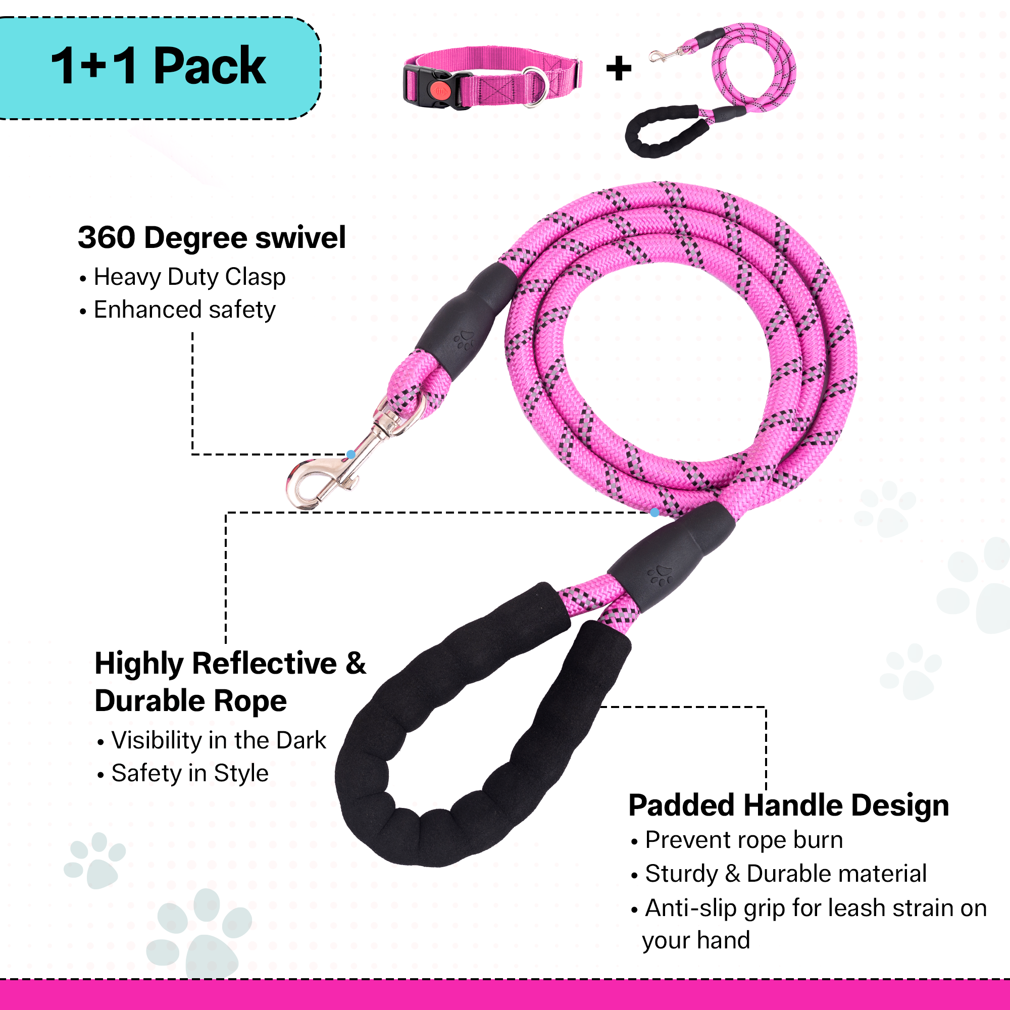 Adil's Nylon Dog Collar & Reflective Leash Set - Soft Padded, 5ft for All Breeds