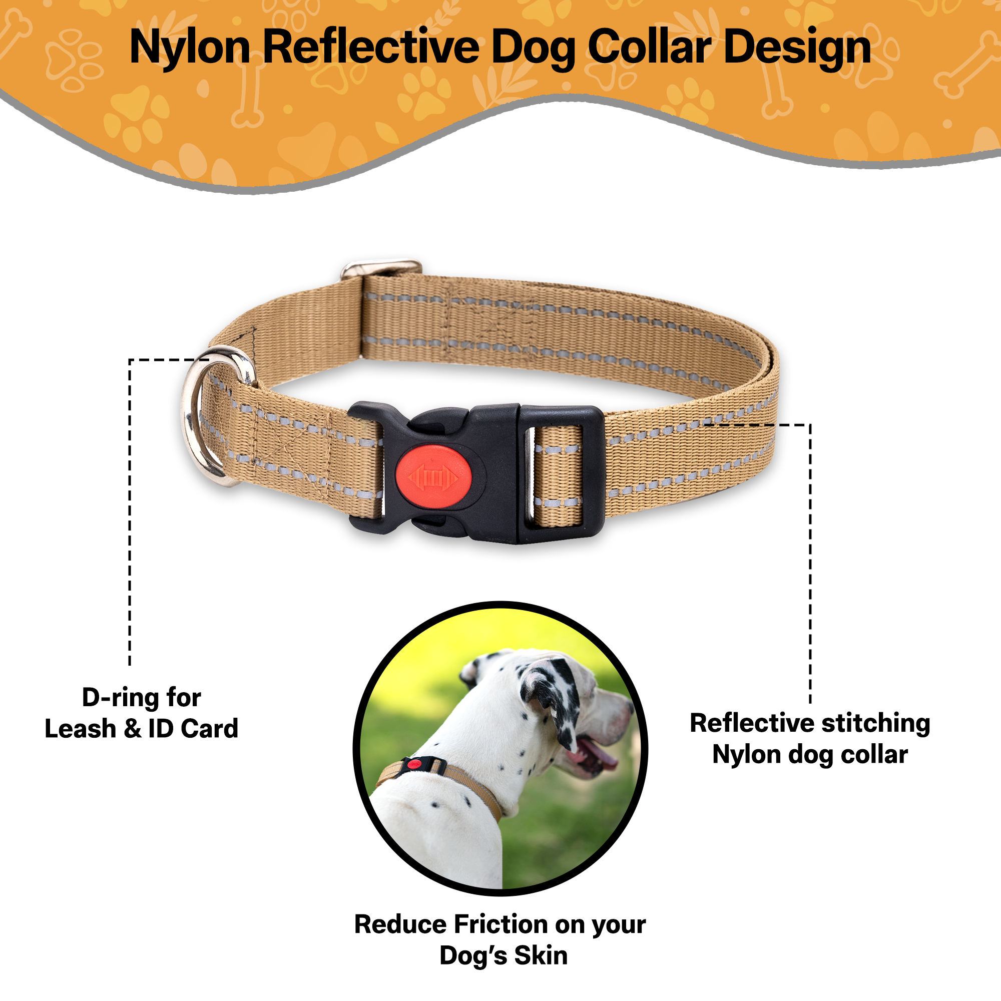 Adil’S Nylon Reflective Dog Collar with Quick Release Strong Plastic Lock Buckle – Suitable for Small, Medium & Large Dogs