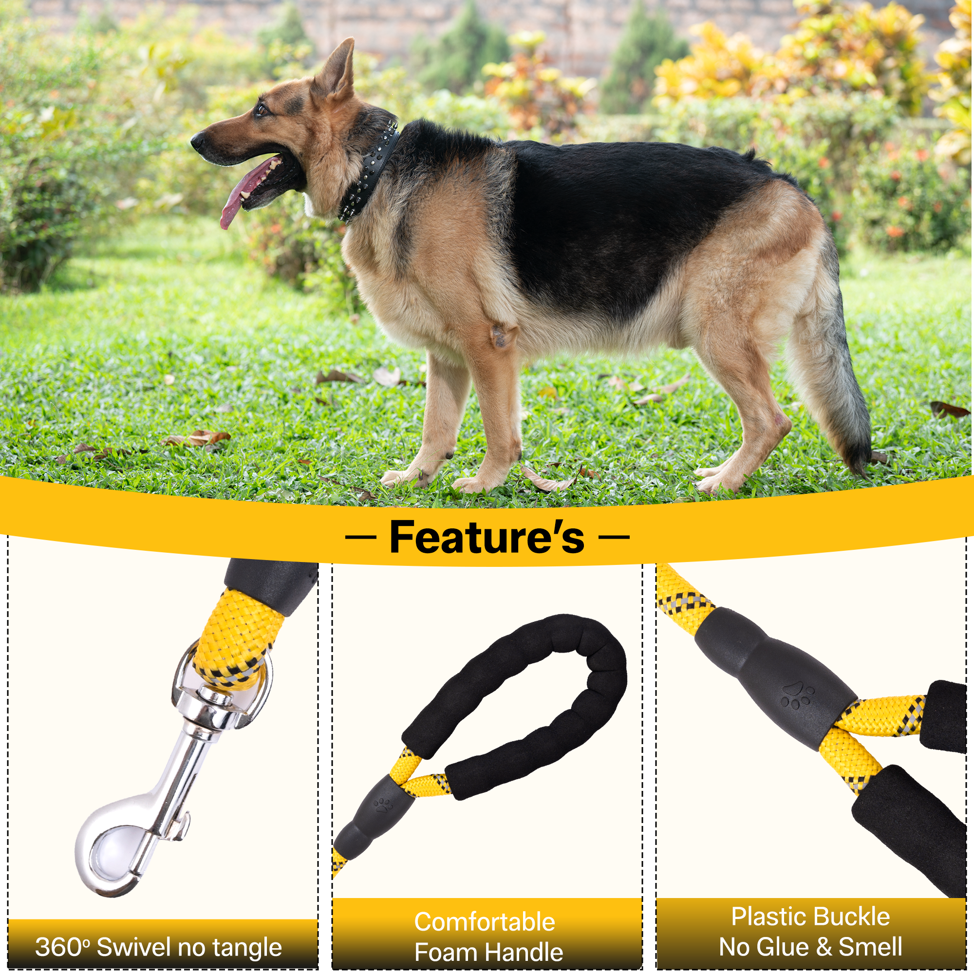 ADIL’S Heavy Duty Nylon Dog Leash, Reflective Dog Leash for Medium & Large Dogs (5 Feet)