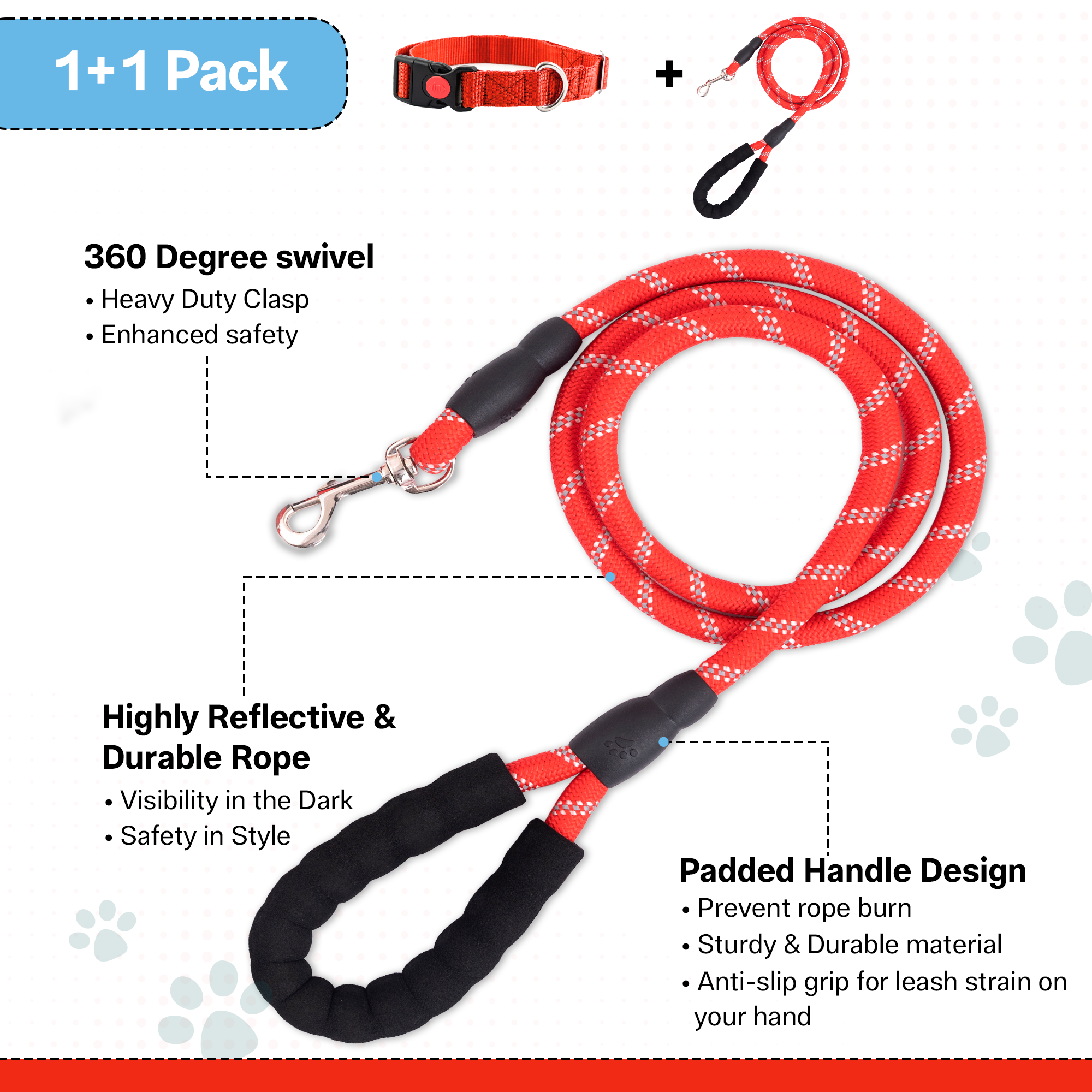 Adil's Nylon Dog Collar & Reflective Leash Set - Soft Padded, 5ft for All Breeds