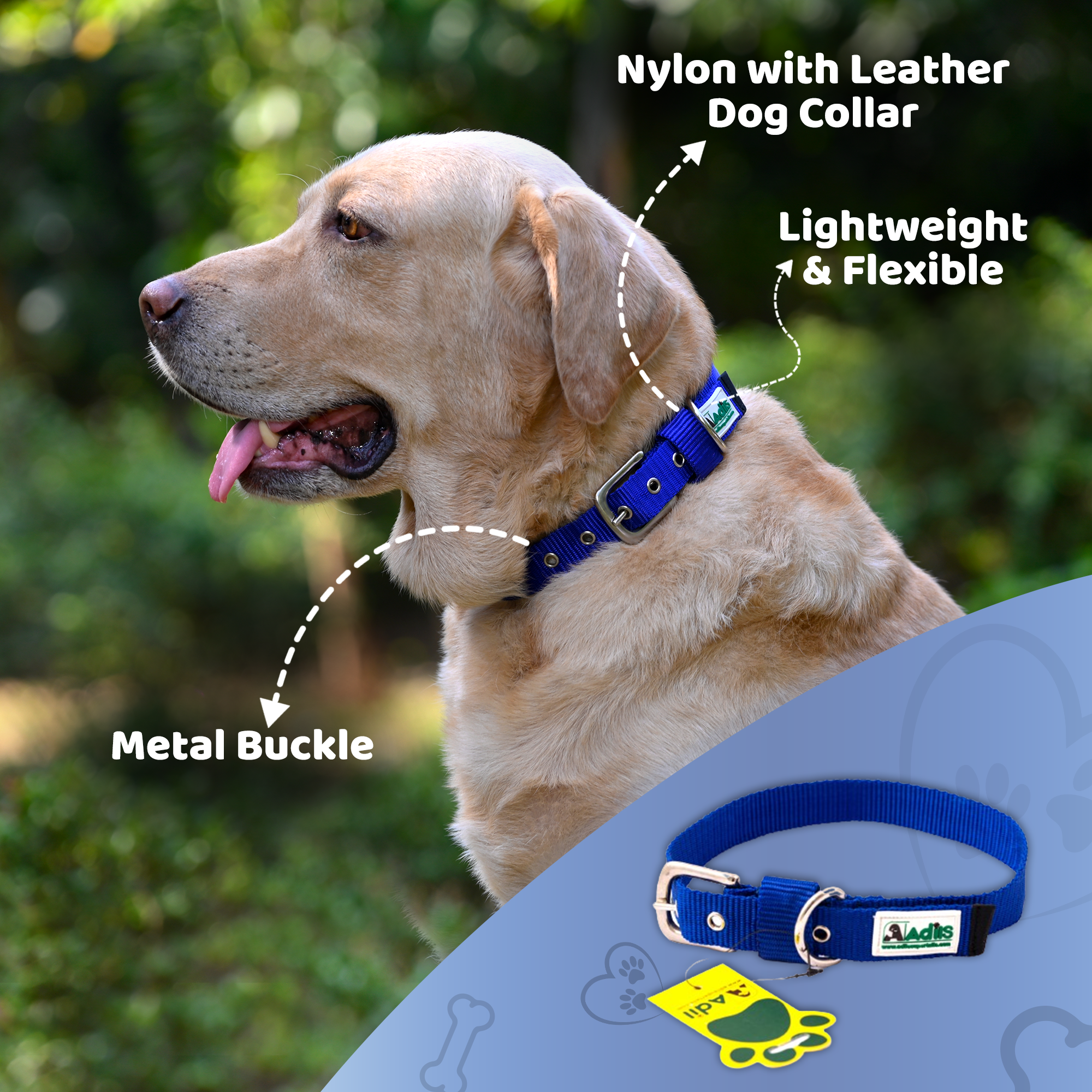 Adil's Nylon Dog Collar with Adjustable Metal Buckle – 1 Inch Wide