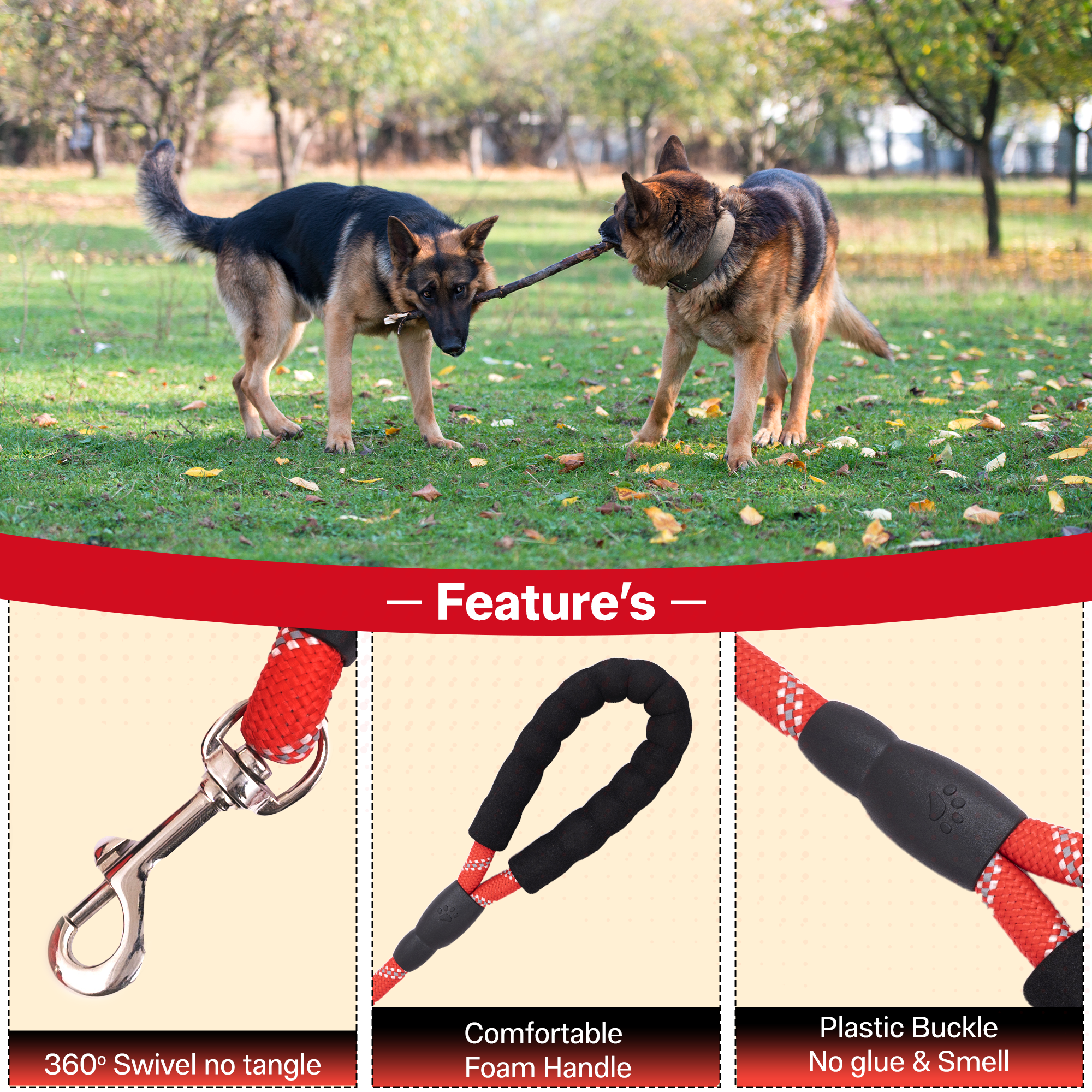 ADIL’S Heavy Duty Nylon Dog Leash, Reflective Dog Leash for Medium & Large Dogs (5 Feet)