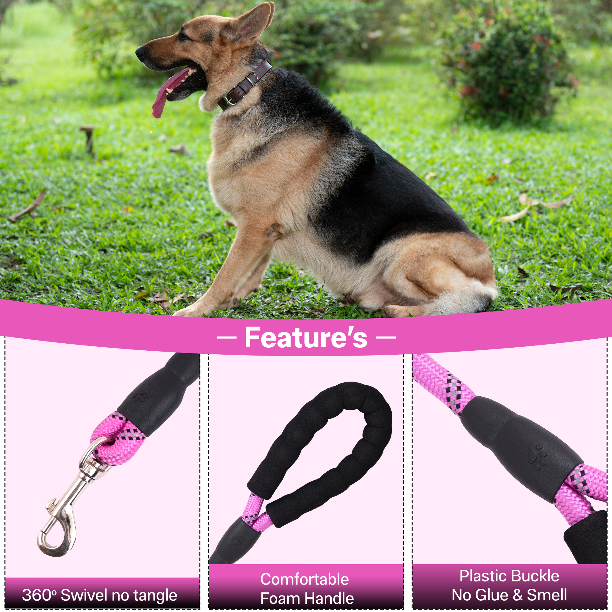 ADIL’S Heavy Duty Nylon Dog Leash, Reflective Dog Leash for Medium & Large Dogs (5 Feet)