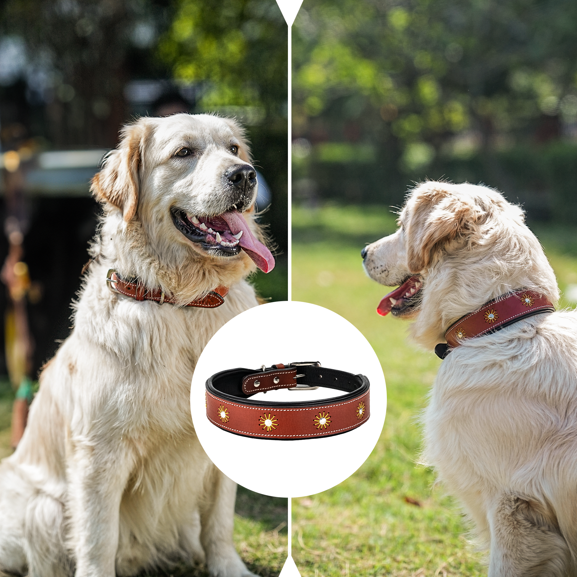 Adil’S Leather Dog Collar Thread Flower Design 1.5 width Adjustable Collars for Small Medium & Large Dogs, Made up Genuine Leather with Strong Metal Buckle