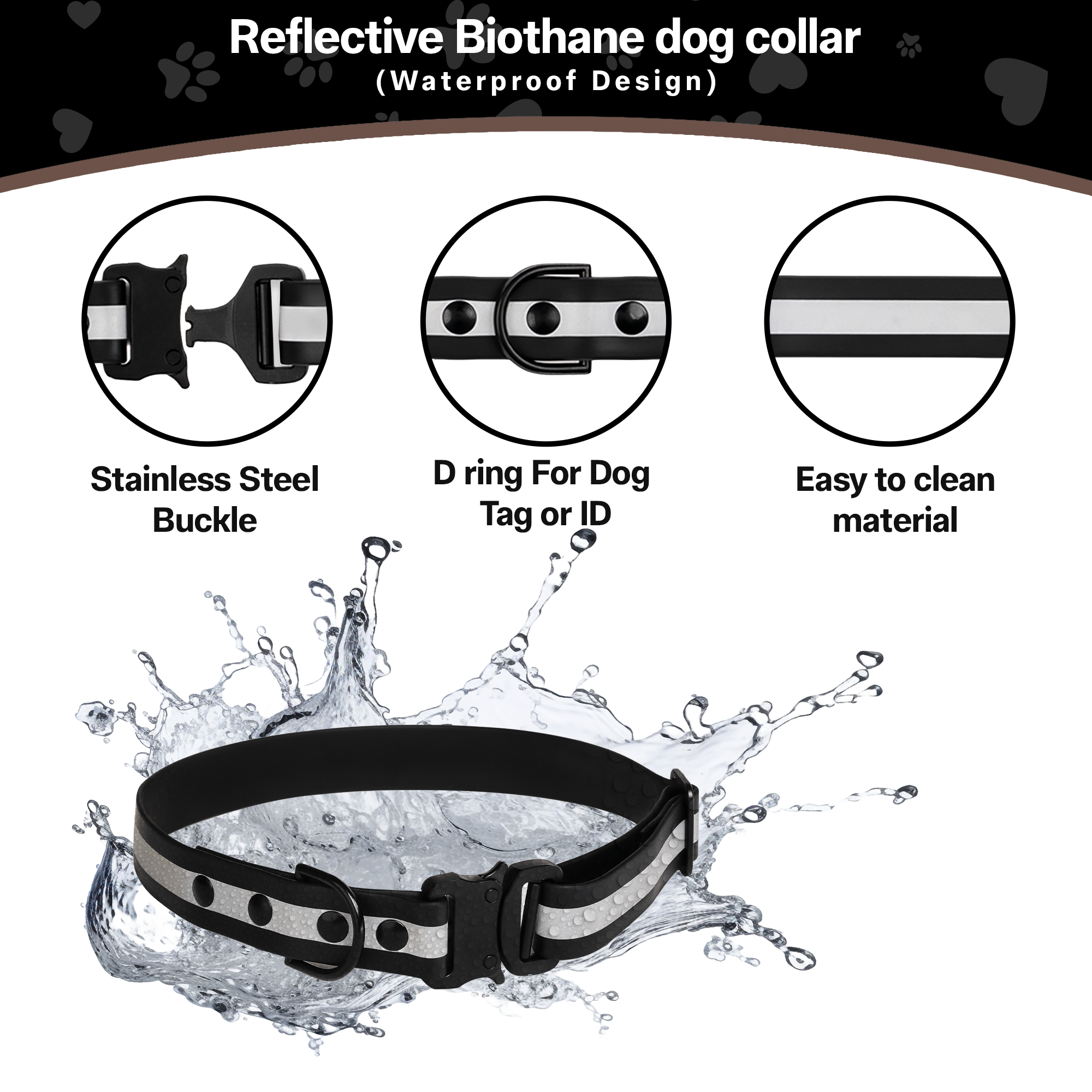 Adil'S Biothane Reflective Dog Collar 1 inch Width - Waterproof Heavy Duty Dog Collars with Quick Release Buckle & D-Ring for leashes Fits Small, Large & Medium Dogs