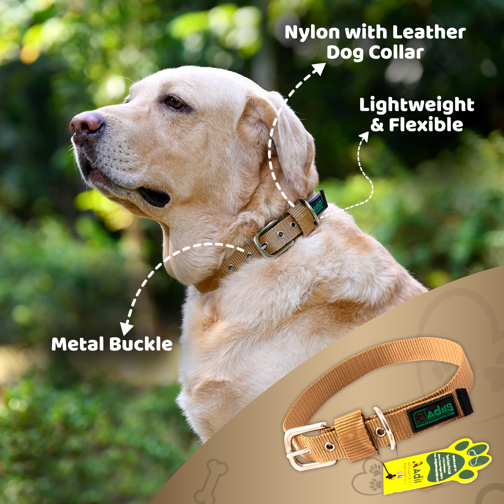 Adil's Nylon Dog Collar with Adjustable Metal Buckle – 1 Inch Wide