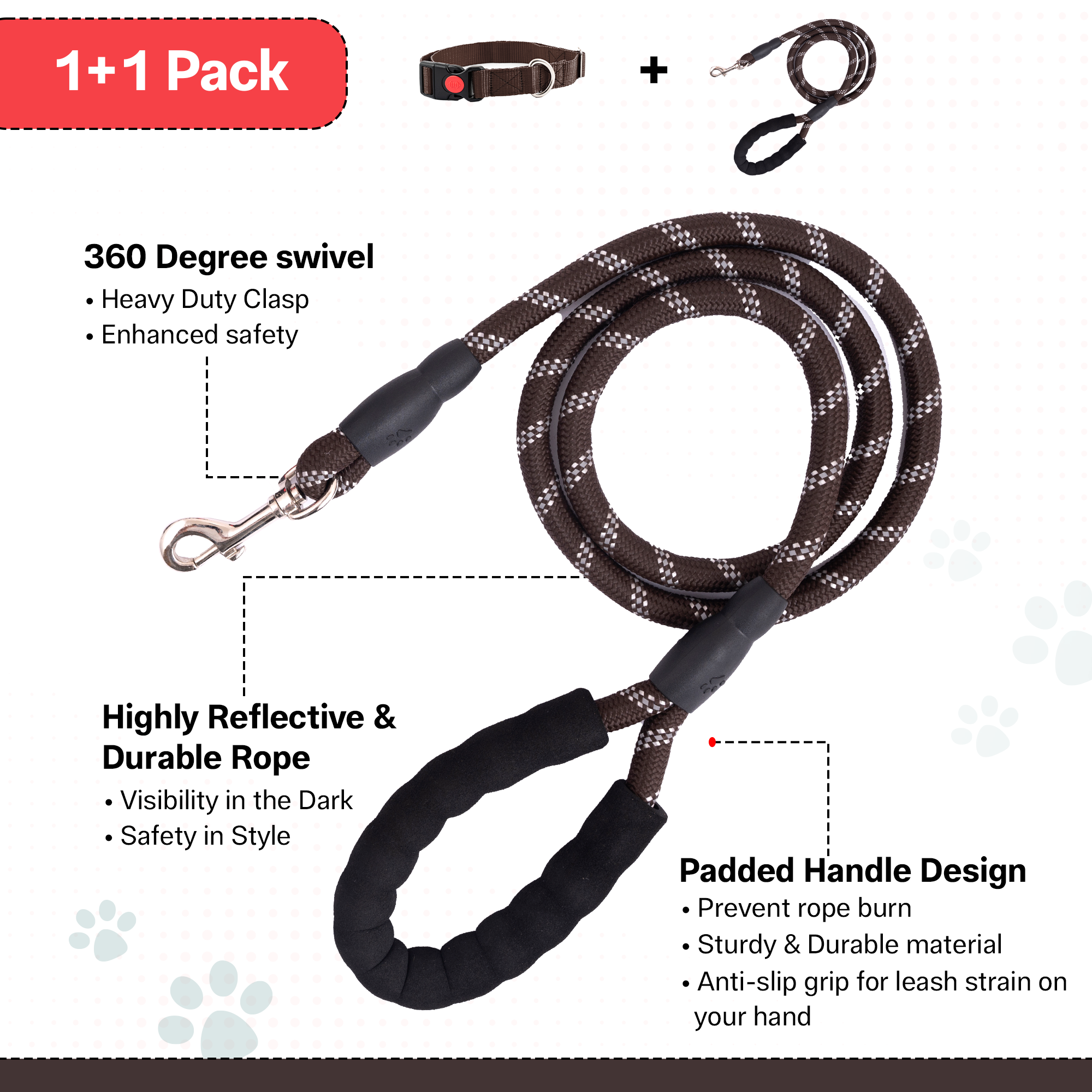 Adil's Nylon Dog Collar & Reflective Leash Set - Soft Padded, 5ft for All Breeds