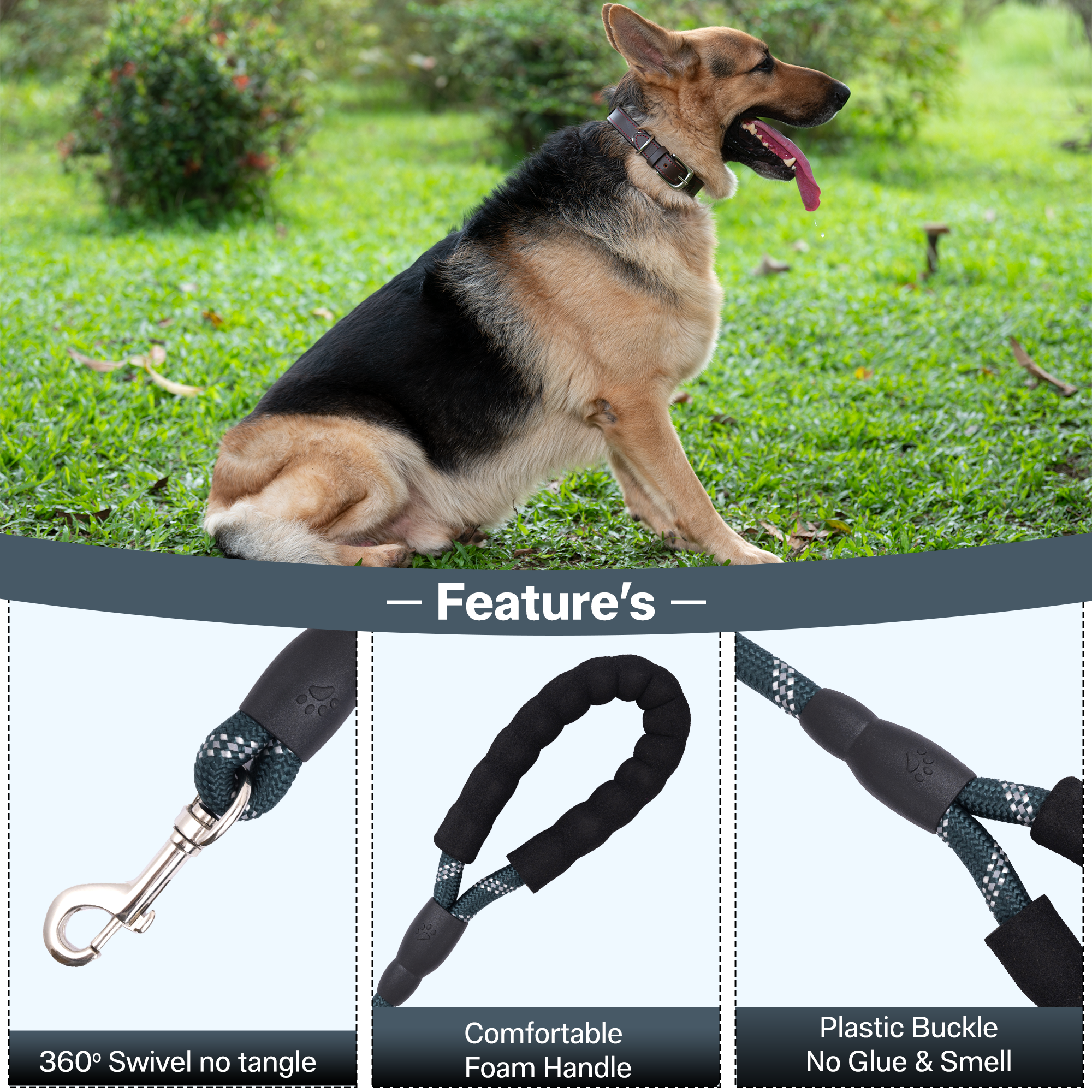 ADIL’S Heavy Duty Nylon Dog Leash, Reflective Dog Leash for Medium & Large Dogs (5 Feet)