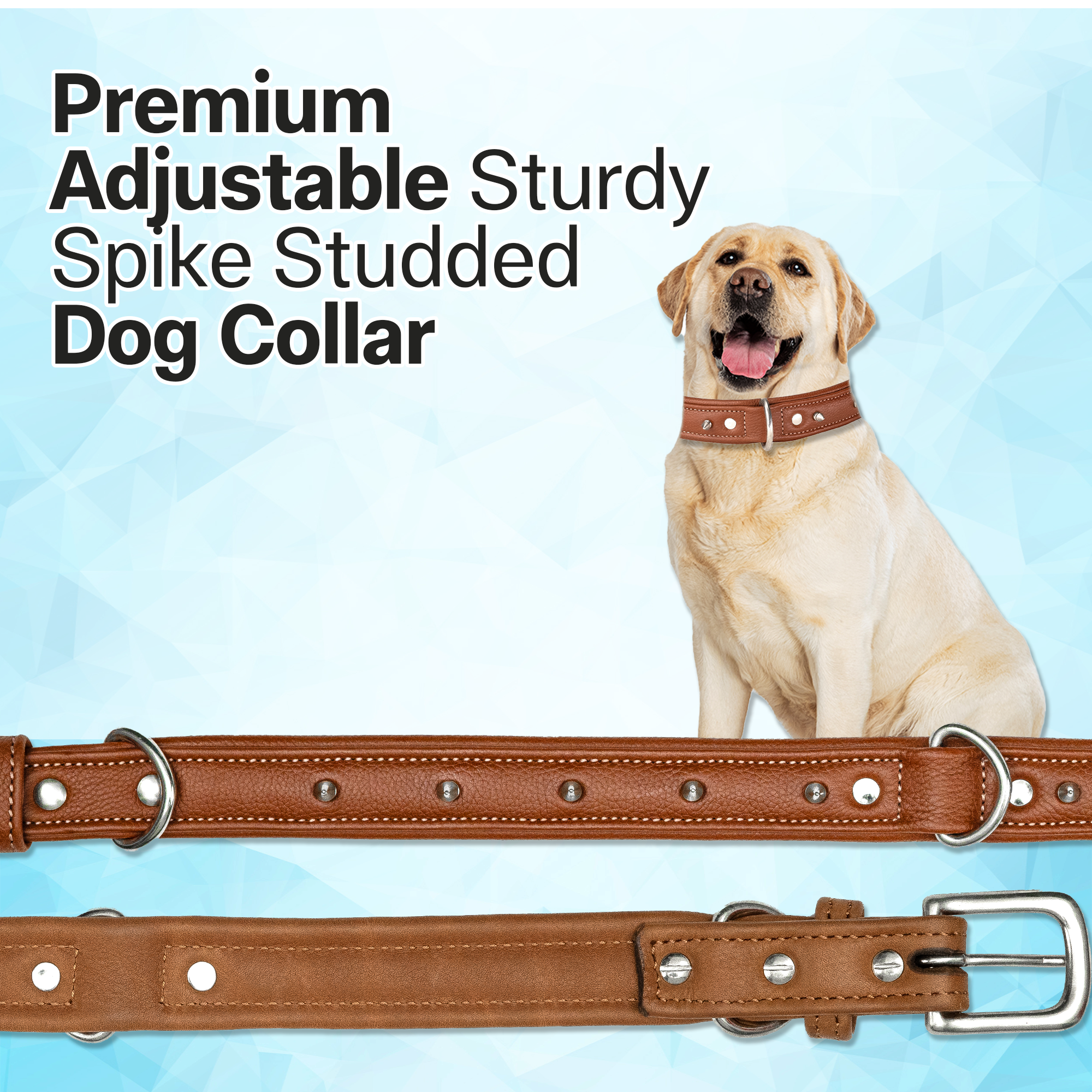 Adil's Spiked Softy Leather Dog Collar with Mushroom Rivet Studs - Adjustable for All Breeds, Metal Buckle & D-Ring