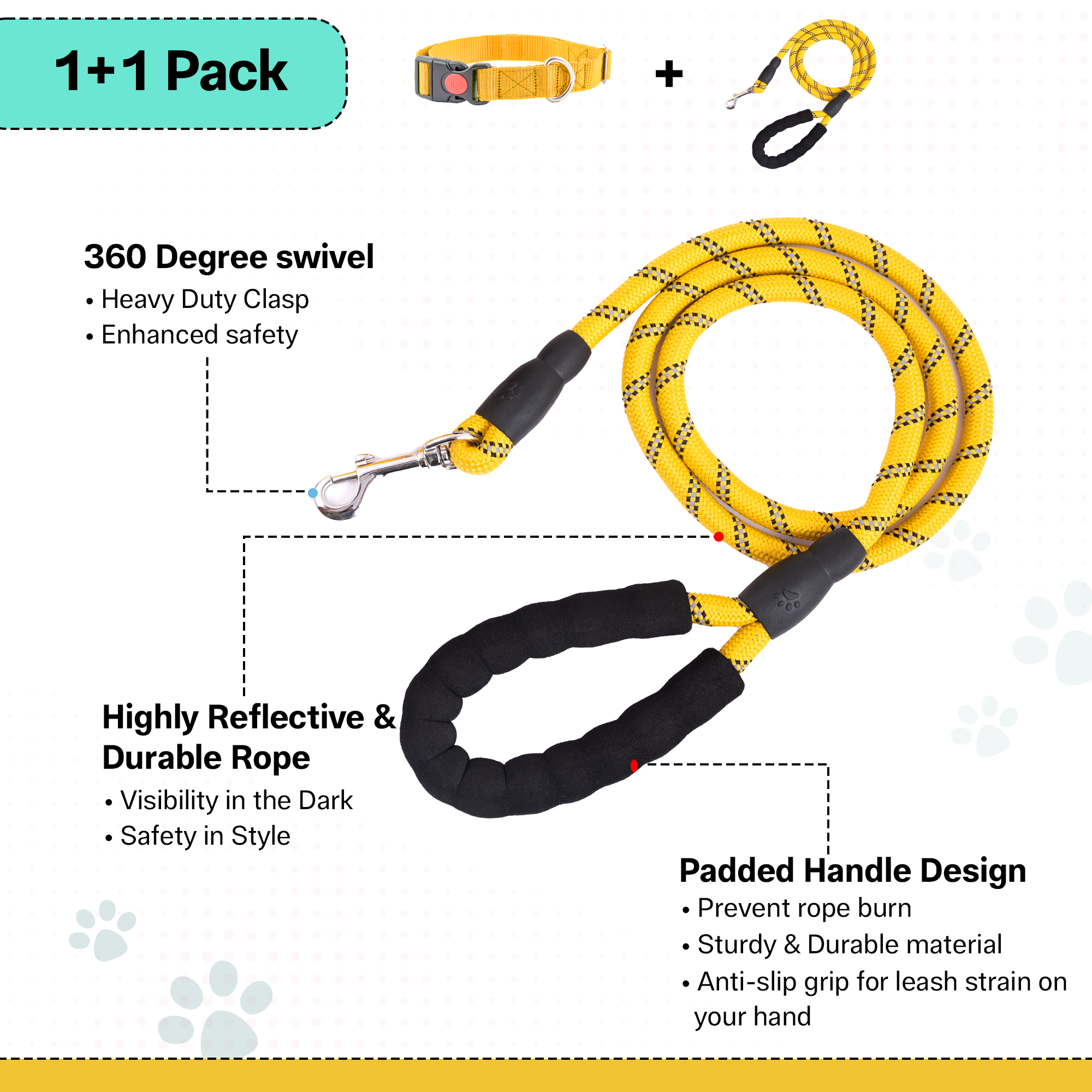 Adil's Nylon Dog Collar & Reflective Leash Set - Soft Padded, 5ft for All Breeds