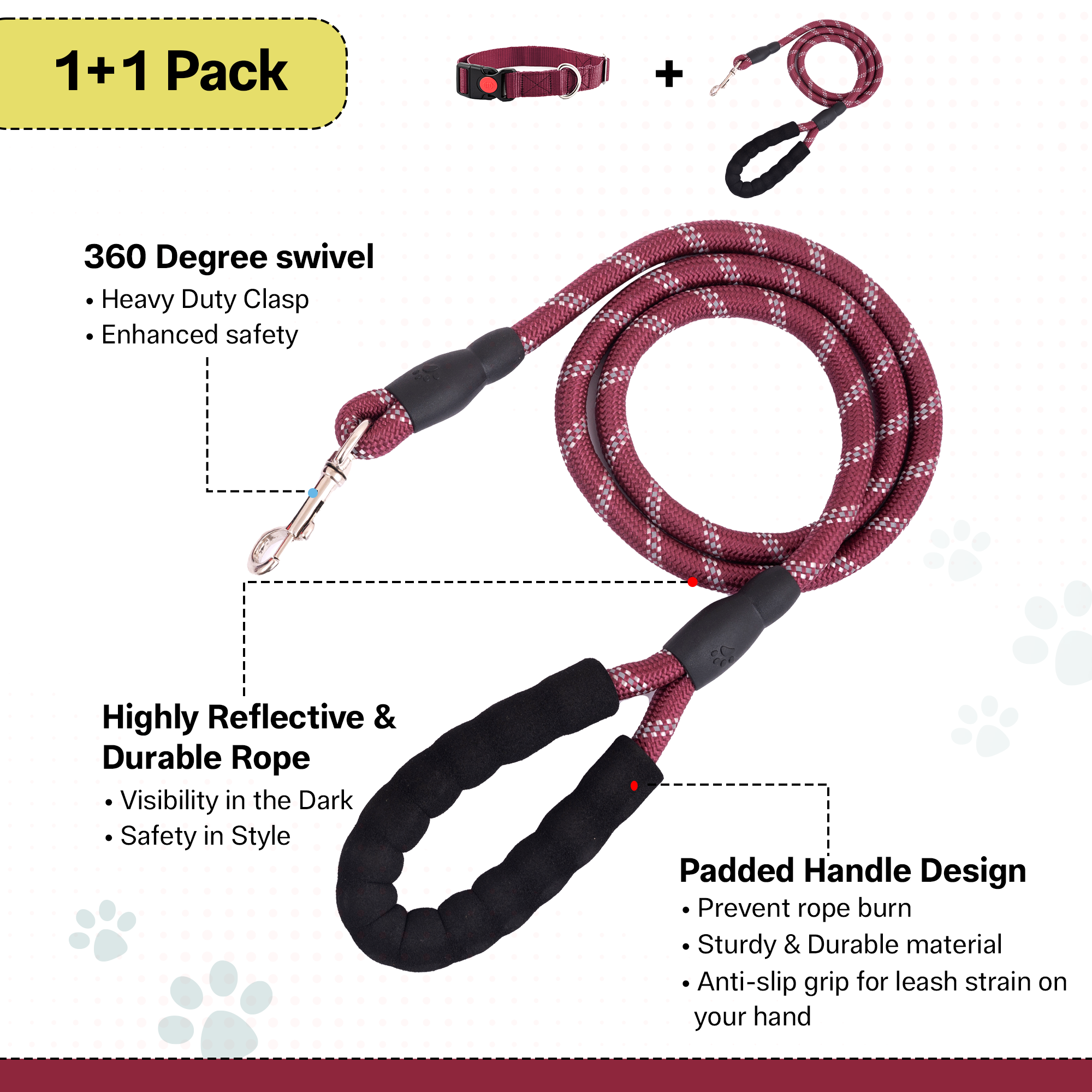 Adil's Nylon Dog Collar & Reflective Leash Set - Soft Padded, 5ft for All Breeds