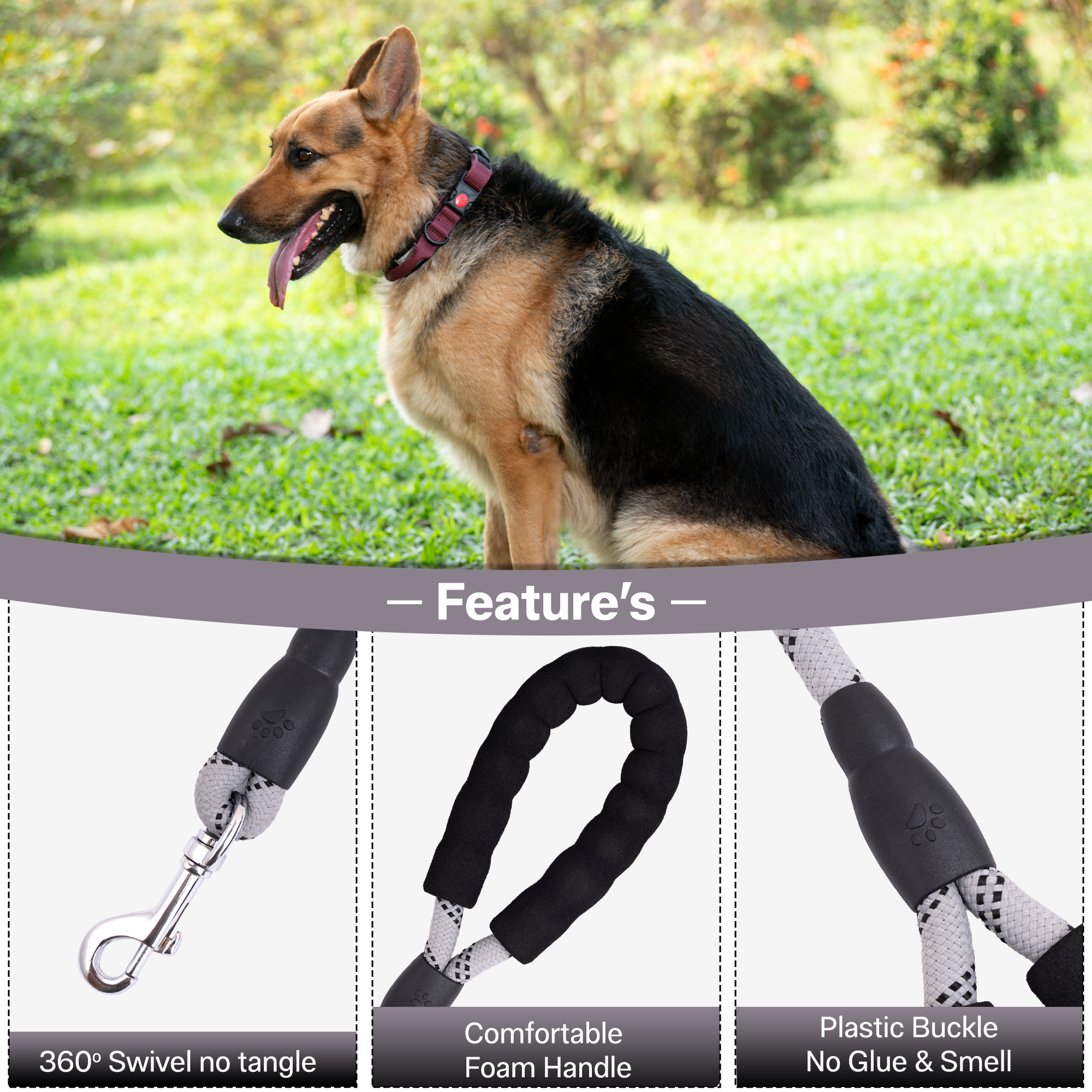 ADIL’S Heavy Duty Nylon Dog Leash, Reflective Dog Leash for Medium & Large Dogs (5 Feet)