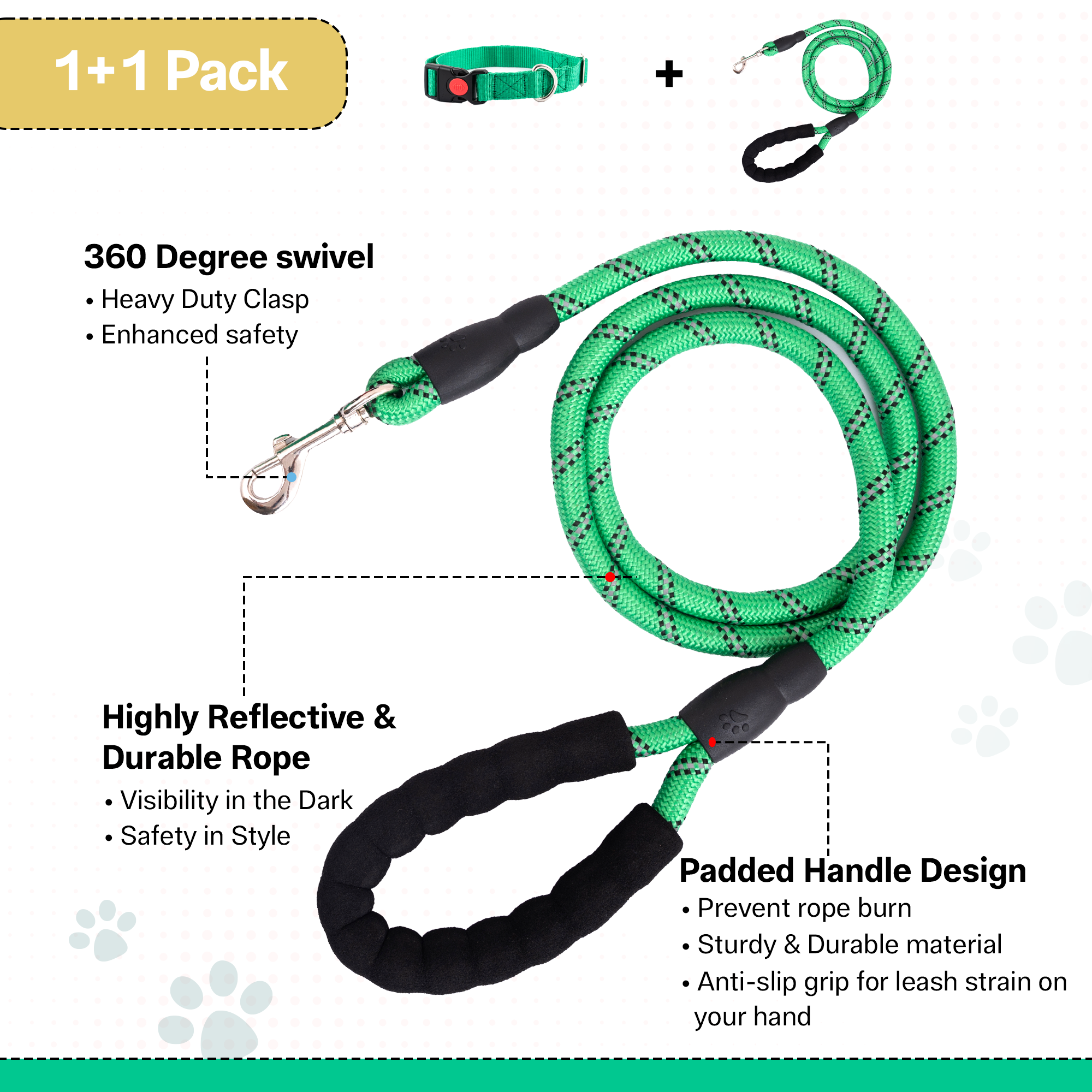 Adil's Nylon Dog Collar & Reflective Leash Set - Soft Padded, 5ft for All Breeds