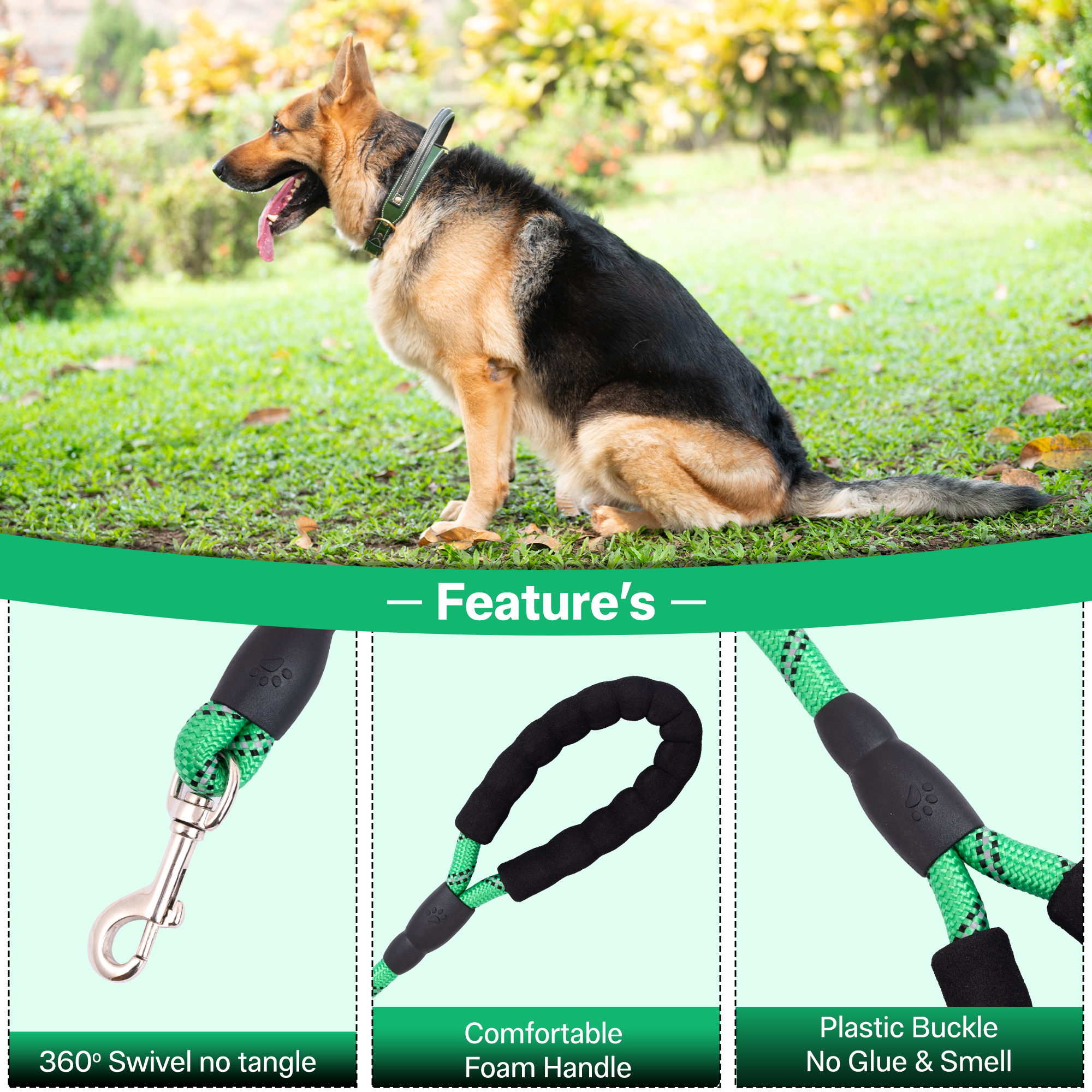ADIL’S Heavy Duty Nylon Dog Leash, Reflective Dog Leash for Medium & Large Dogs (5 Feet)