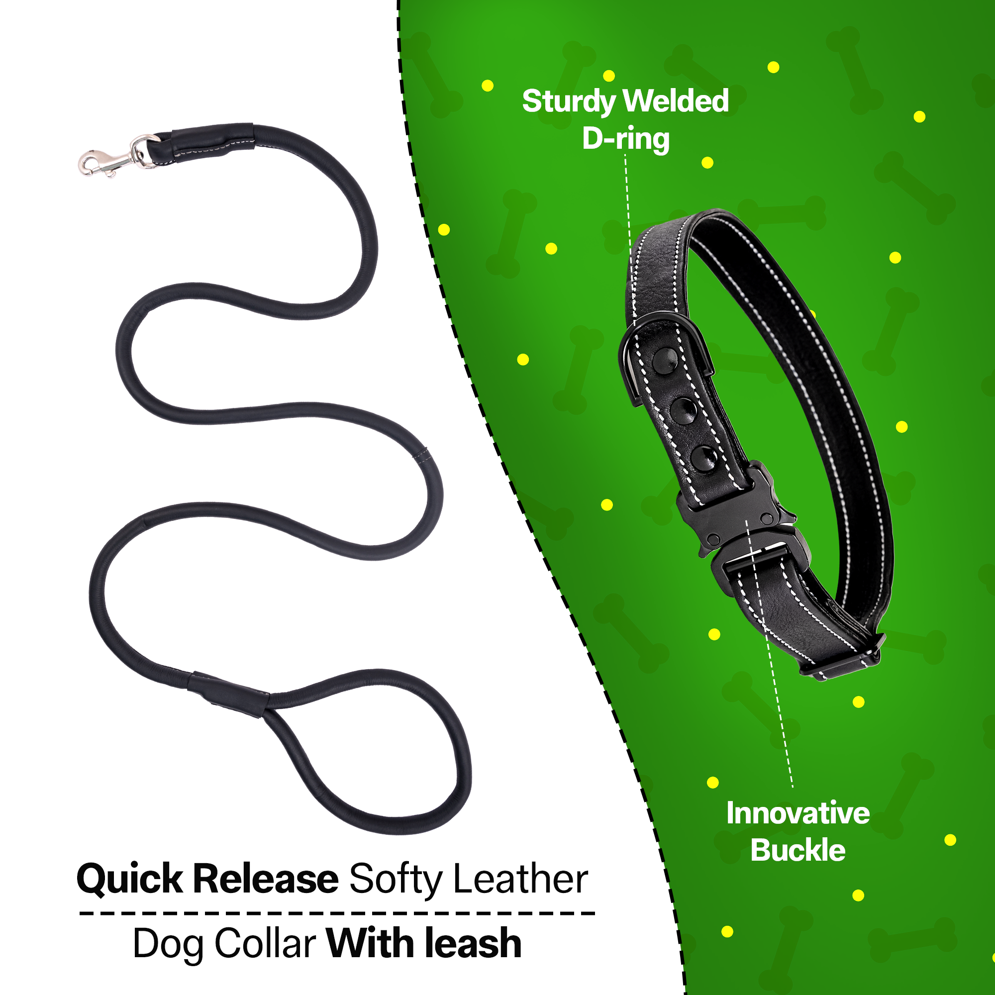 Adil's Softy Leather Dog Collar & Leash Set
