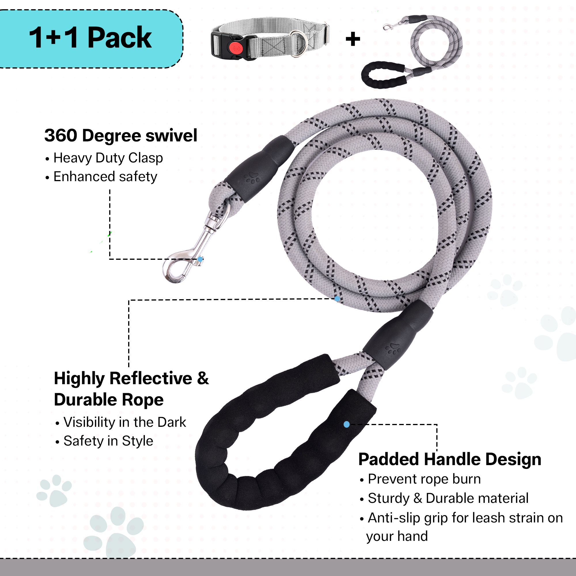Adil's Nylon Dog Collar & Reflective Leash Set - Soft Padded, 5ft for All Breeds
