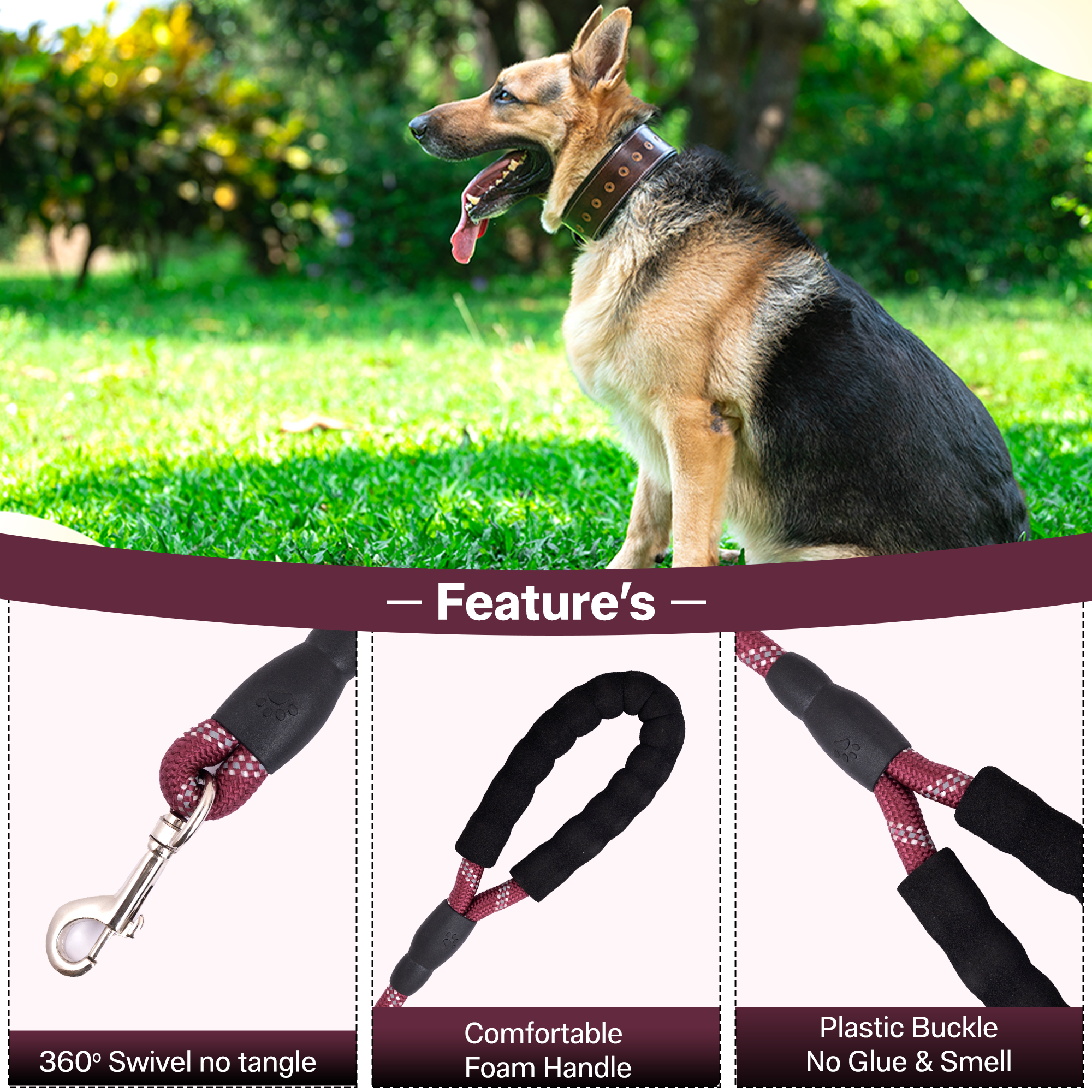 ADIL’S Heavy Duty Nylon Dog Leash, Reflective Dog Leash for Medium & Large Dogs (5 Feet)