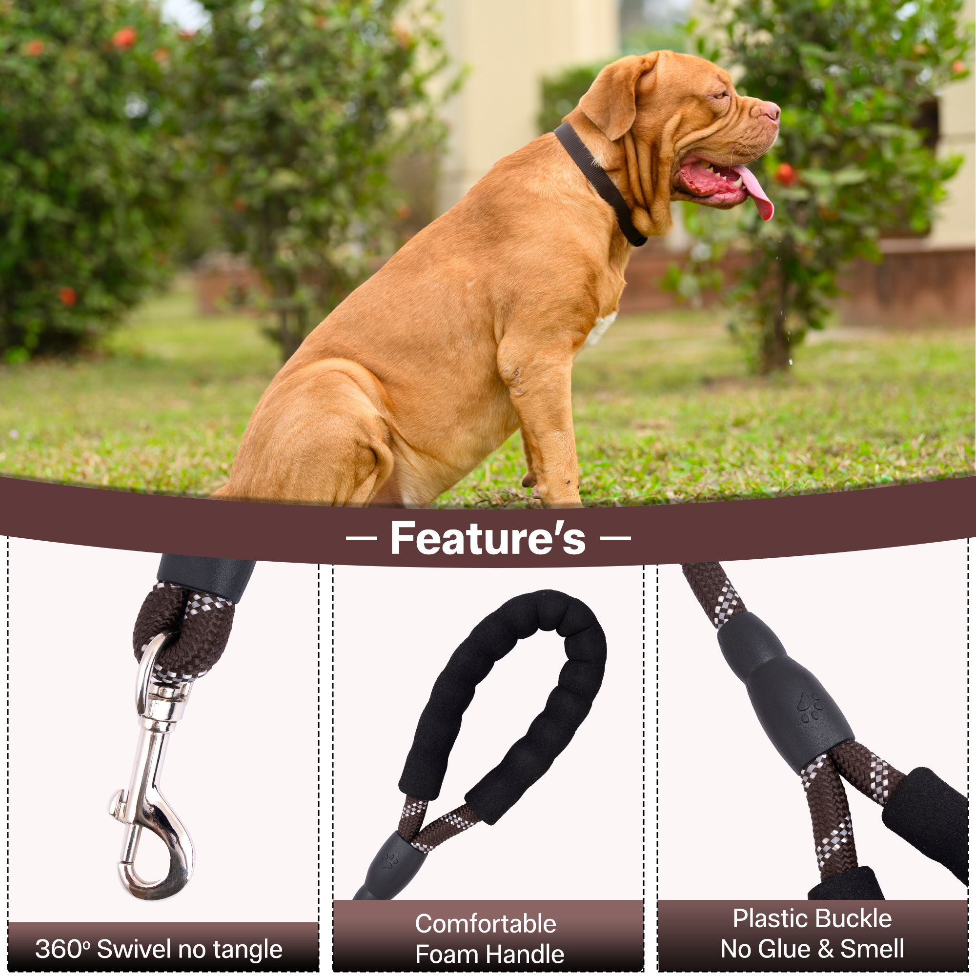 ADIL’S Heavy Duty Nylon Dog Leash, Reflective Dog Leash for Medium & Large Dogs (5 Feet)