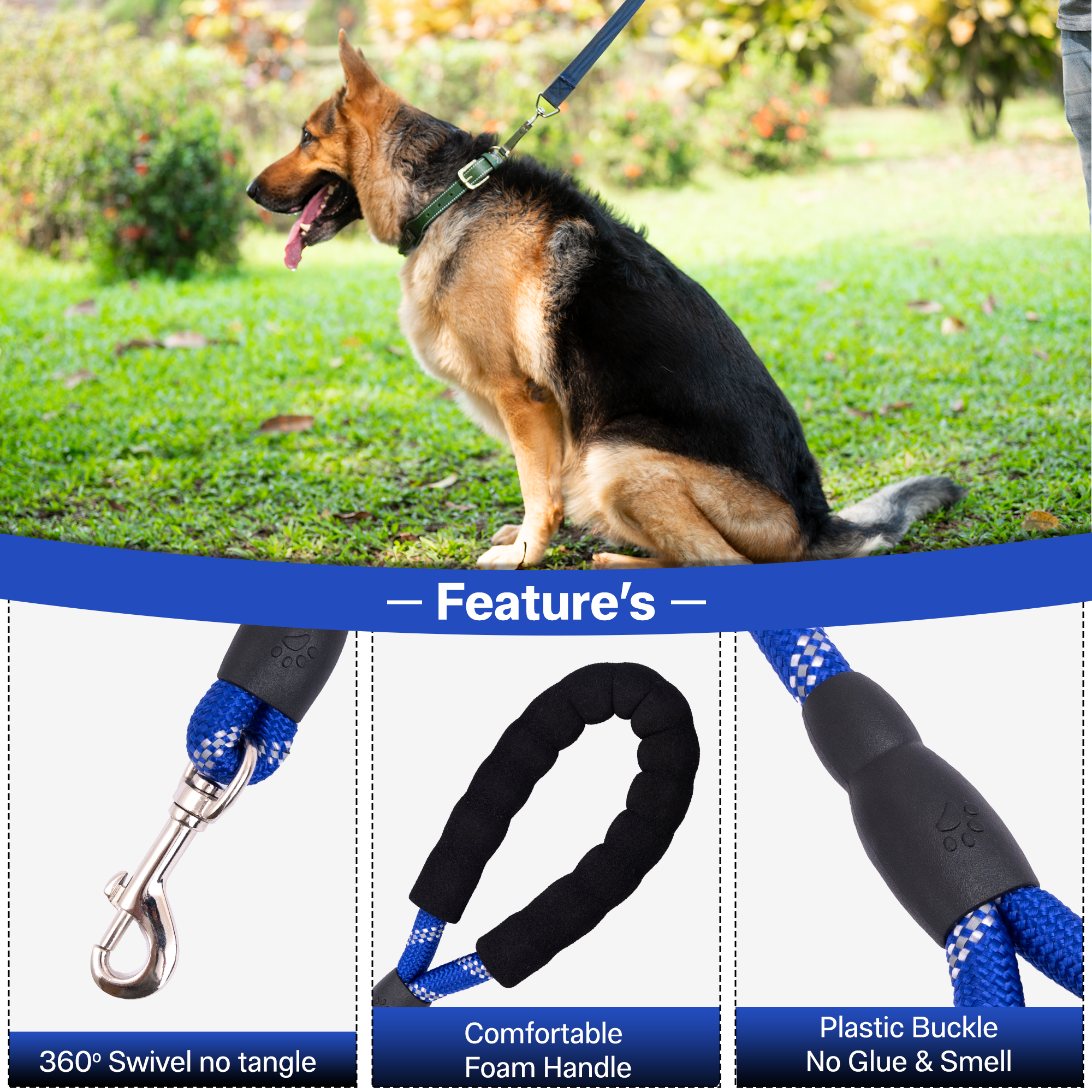 ADIL’S Heavy Duty Nylon Dog Leash, Reflective Dog Leash for Medium & Large Dogs (5 Feet)