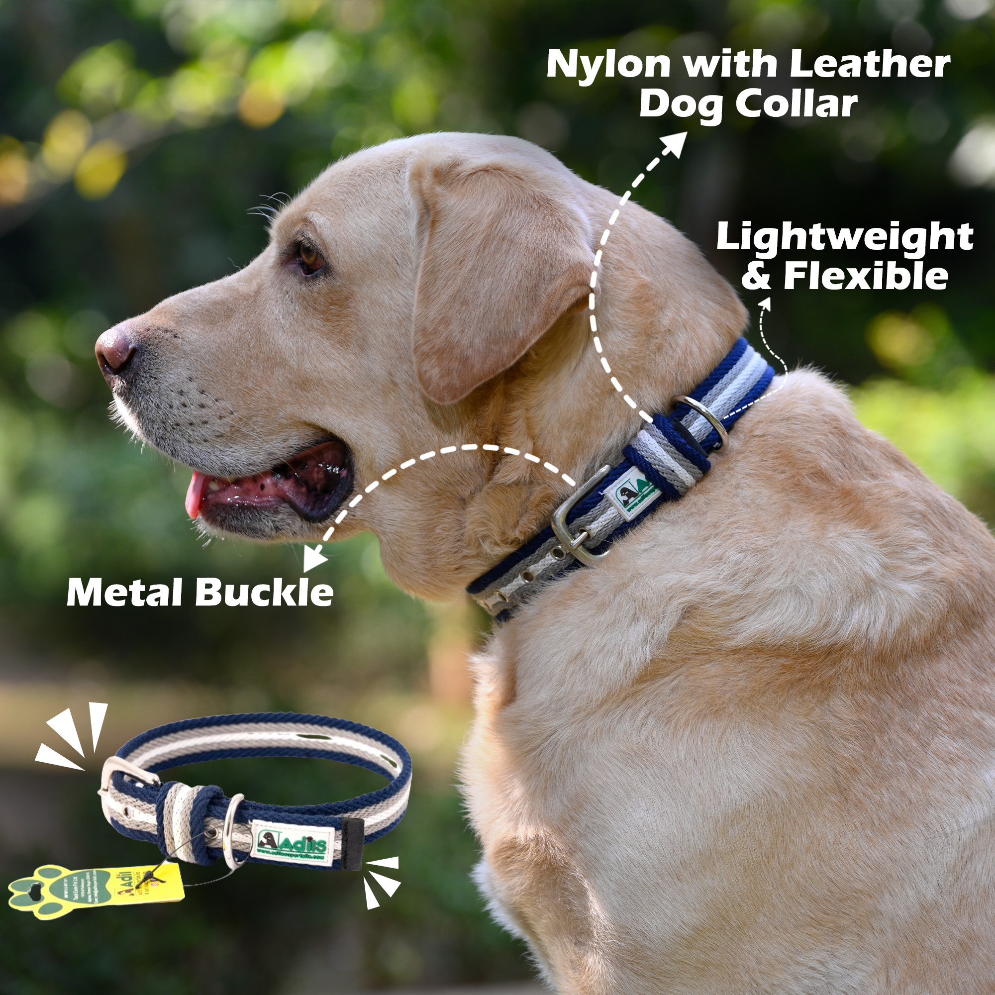 Adil's Multi-Color Cotton Dog Collars – Adjustable Collar with Metal Buckle & D-Ring (1 Inch Wide)