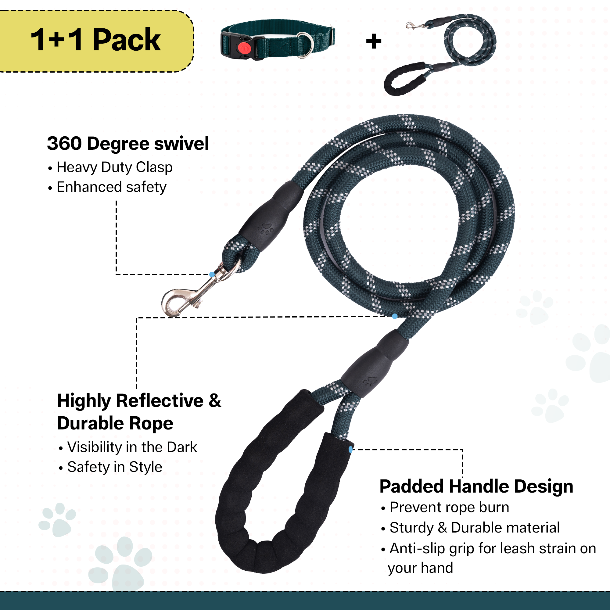 Adil's Nylon Dog Collar & Reflective Leash Set - Soft Padded, 5ft for All Breeds