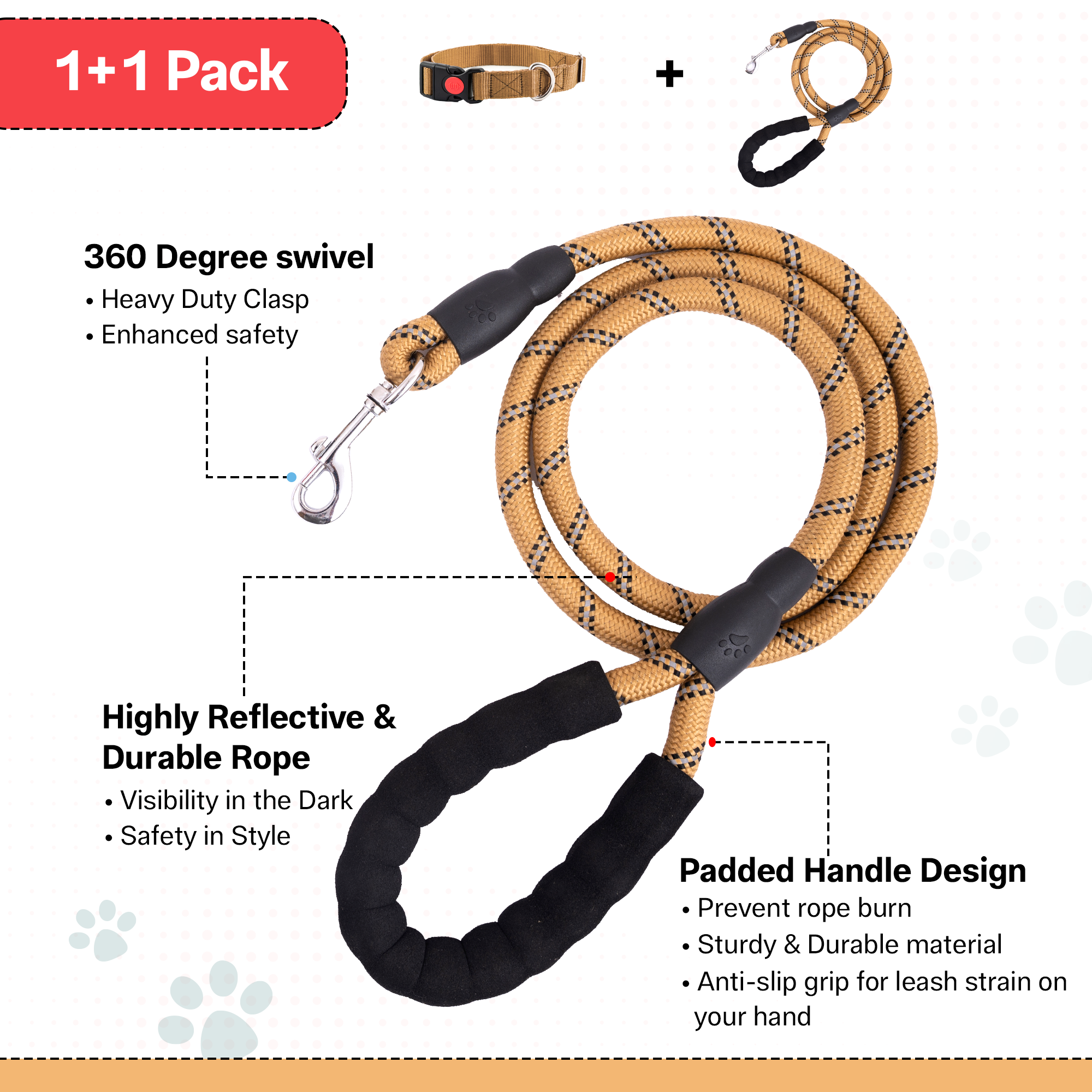 Adil's Nylon Dog Collar & Reflective Leash Set - Soft Padded, 5ft for All Breeds