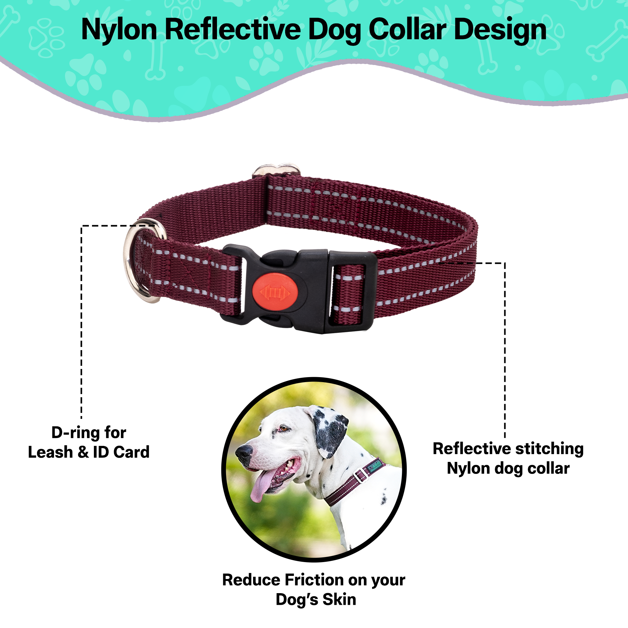 Adil’S Nylon Reflective Dog Collar with Quick Release Strong Plastic Lock Buckle – Suitable for Small, Medium & Large Dogs