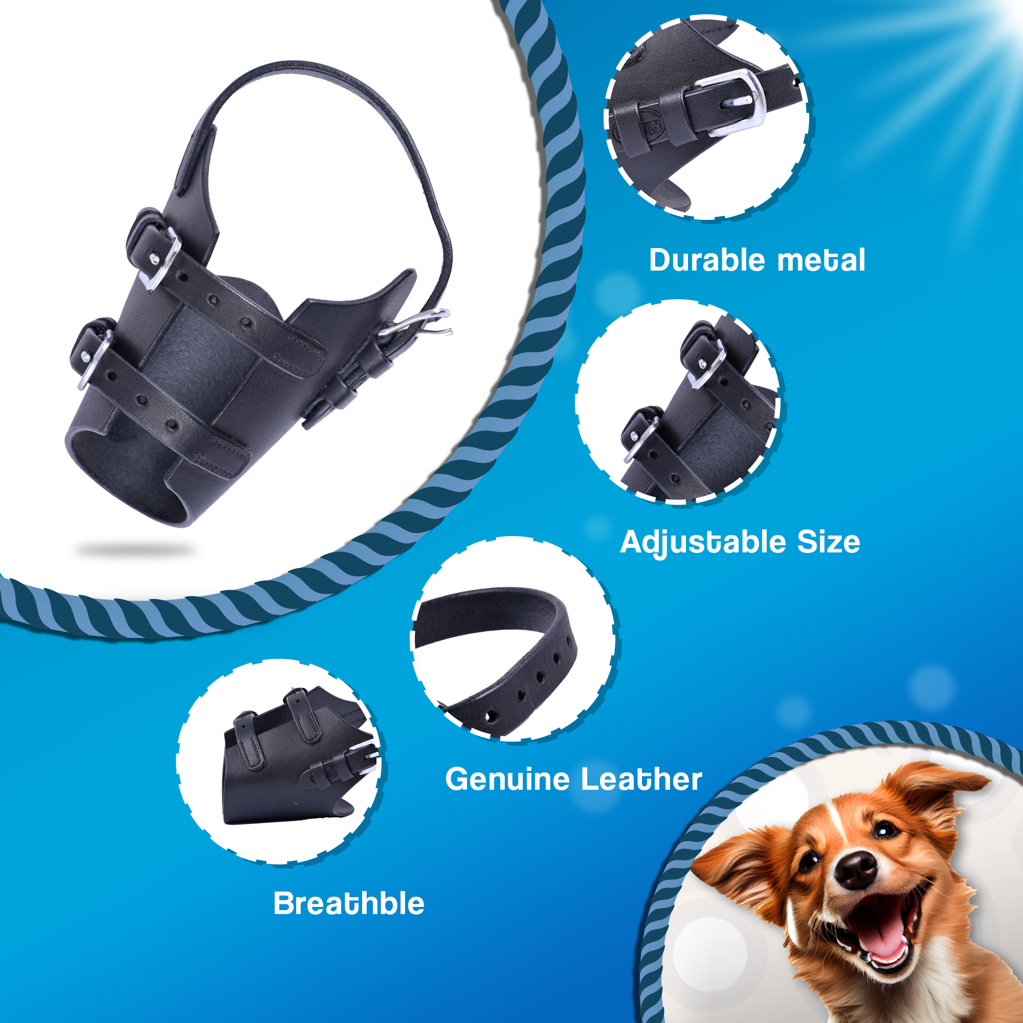 Adils Leather Dog Basket Muzzle for Aggressive Reactive Dogs, anti Biting and Perfect for Grooming and Training