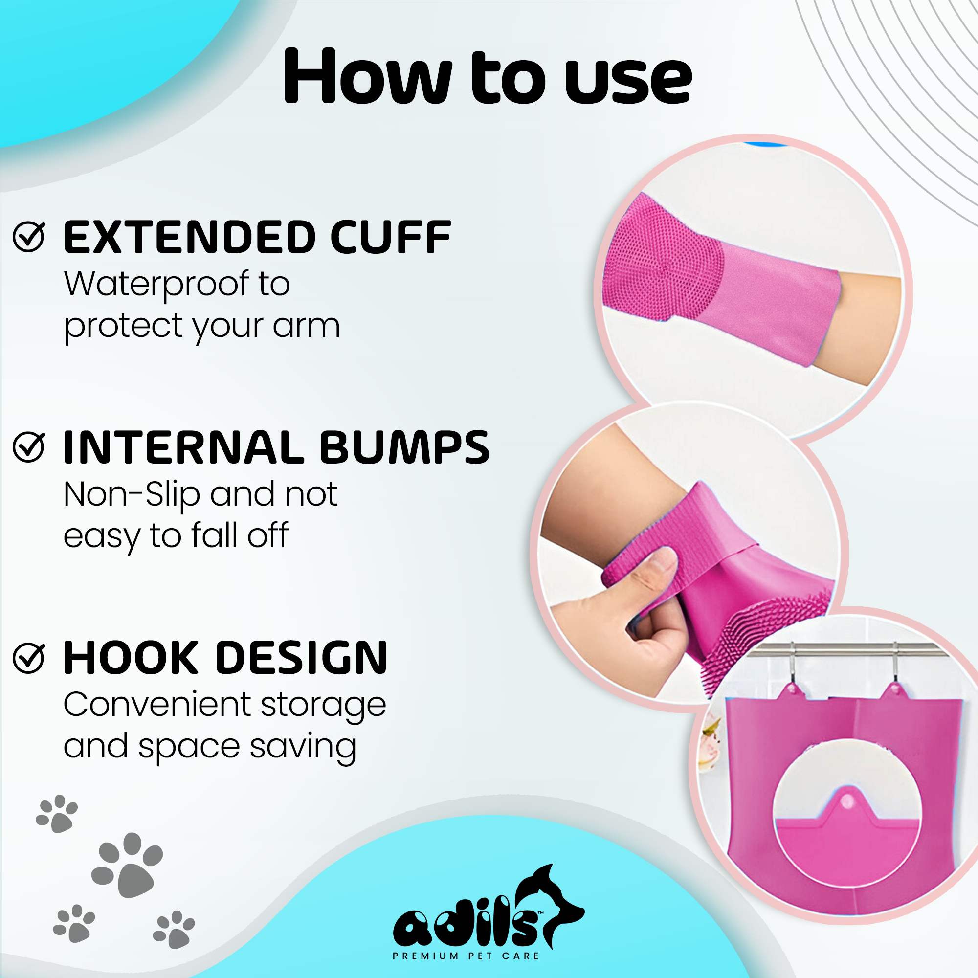 Adil’s Pet Grooming Gloves for Cats & Dogs – Waterproof Bathing, Massage, & Scrubbing Gloves (Pair of 1)