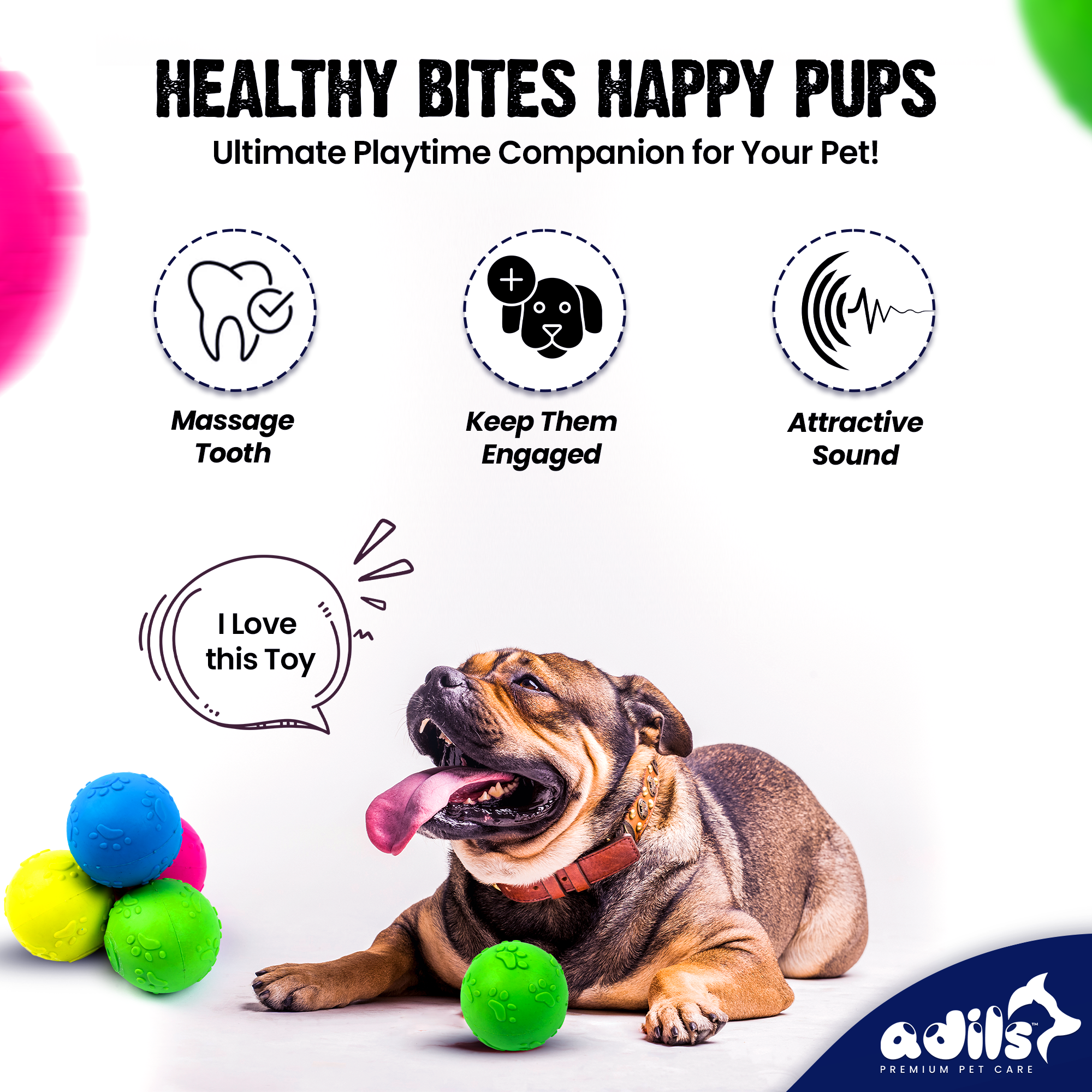 ADIL'S Natural Latex Dog Chews Ball Toy for Small to Medium Dogs & Puppies - Combo of 4