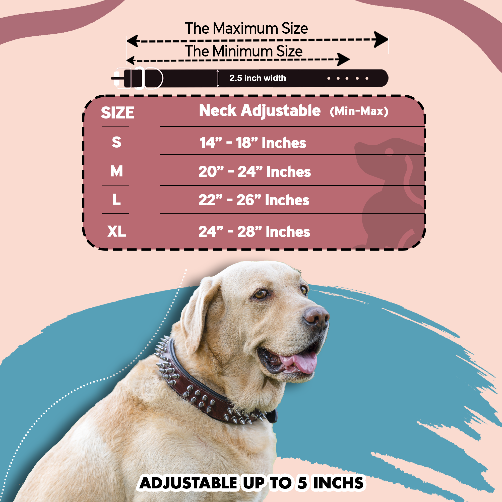 2-Inch Wide Spiked Leather Dog Collar for Pitbulls, Mastiffs, Street Hounds, and Huskies