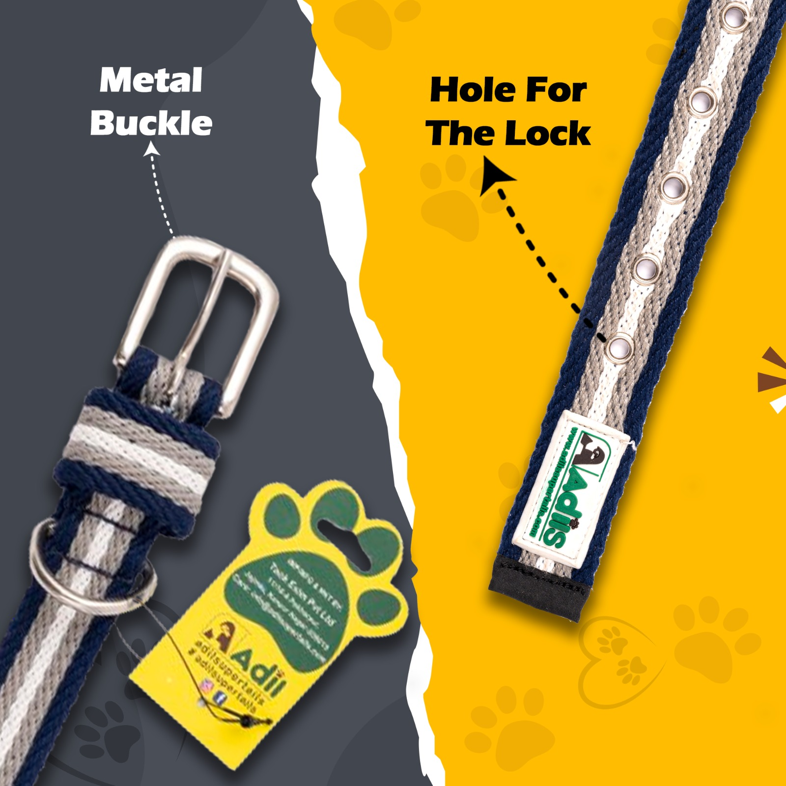 Adil's Multi-Color Cotton Dog Collars – Adjustable Collar with Metal Buckle & D-Ring (1 Inch Wide)