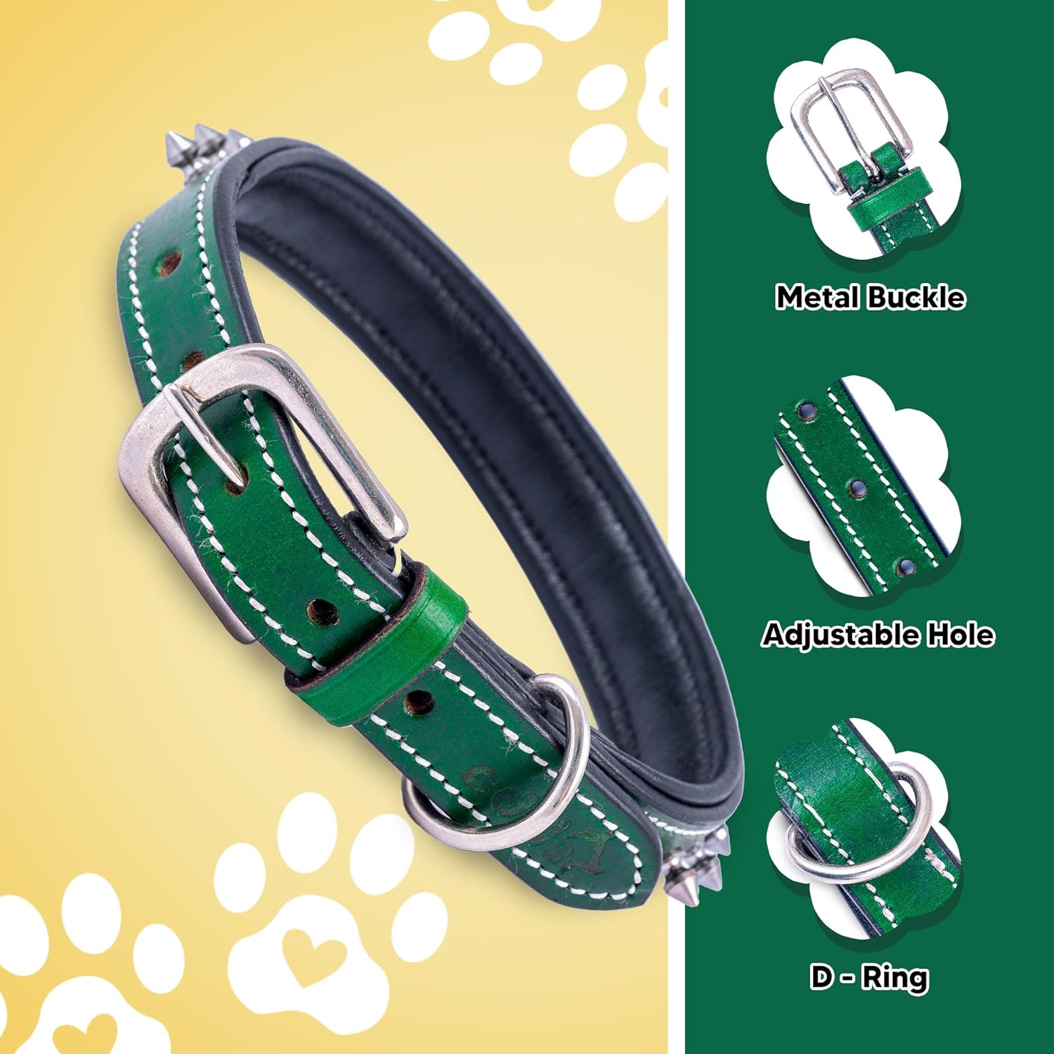 Adil’S Leather Spike Dog Collar for Small, Medium & Large Dogs with Strong Metal D-Ring, Adjustable Collar fits All Neck Size, 1” Width