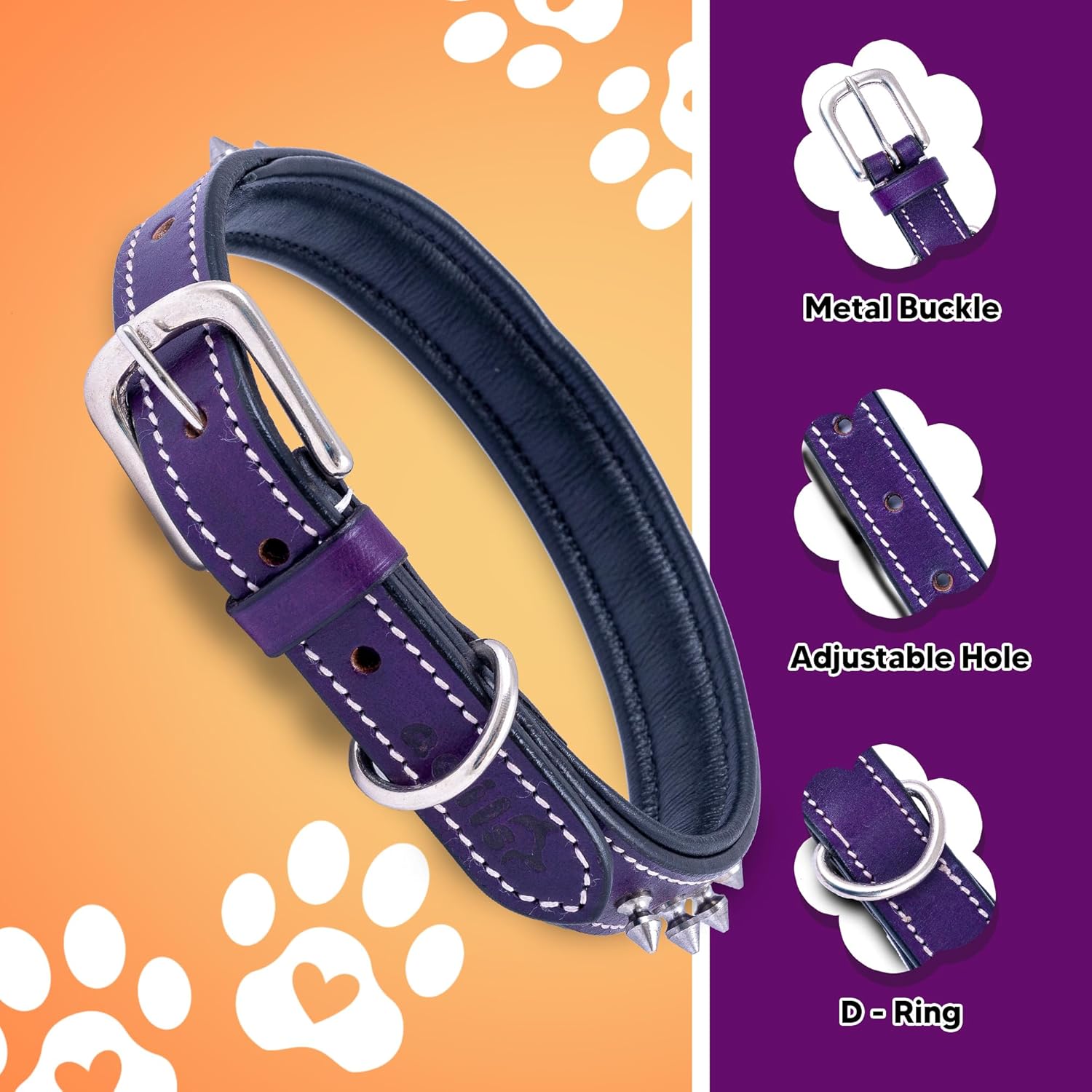 Adil’S Leather Spike Dog Collar for Small, Medium & Large Dogs with Strong Metal D-Ring, Adjustable Collar fits All Neck Size, 1” Width