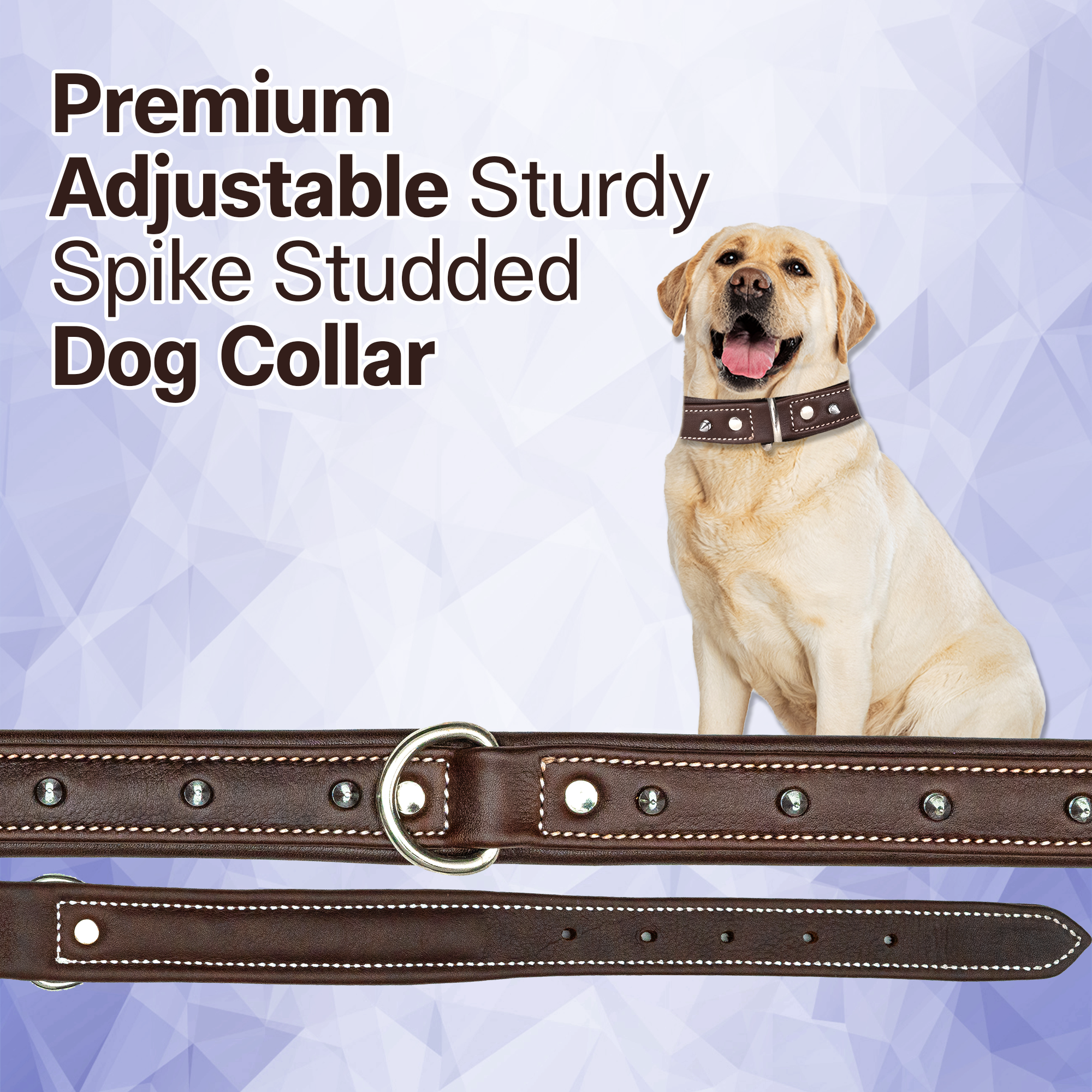 Adil's Spiked Softy Leather Dog Collar with Mushroom Rivet Studs - Adjustable for All Breeds, Metal Buckle & D-Ring