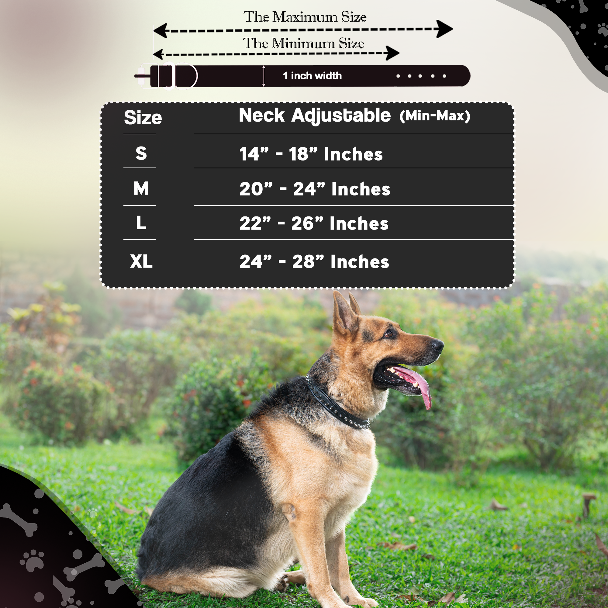 Adil’S Leather Spike Dog Collar for Small, Medium & Large Dogs with Strong Metal D-Ring, Adjustable Collar fits All Neck Size, 1” Width