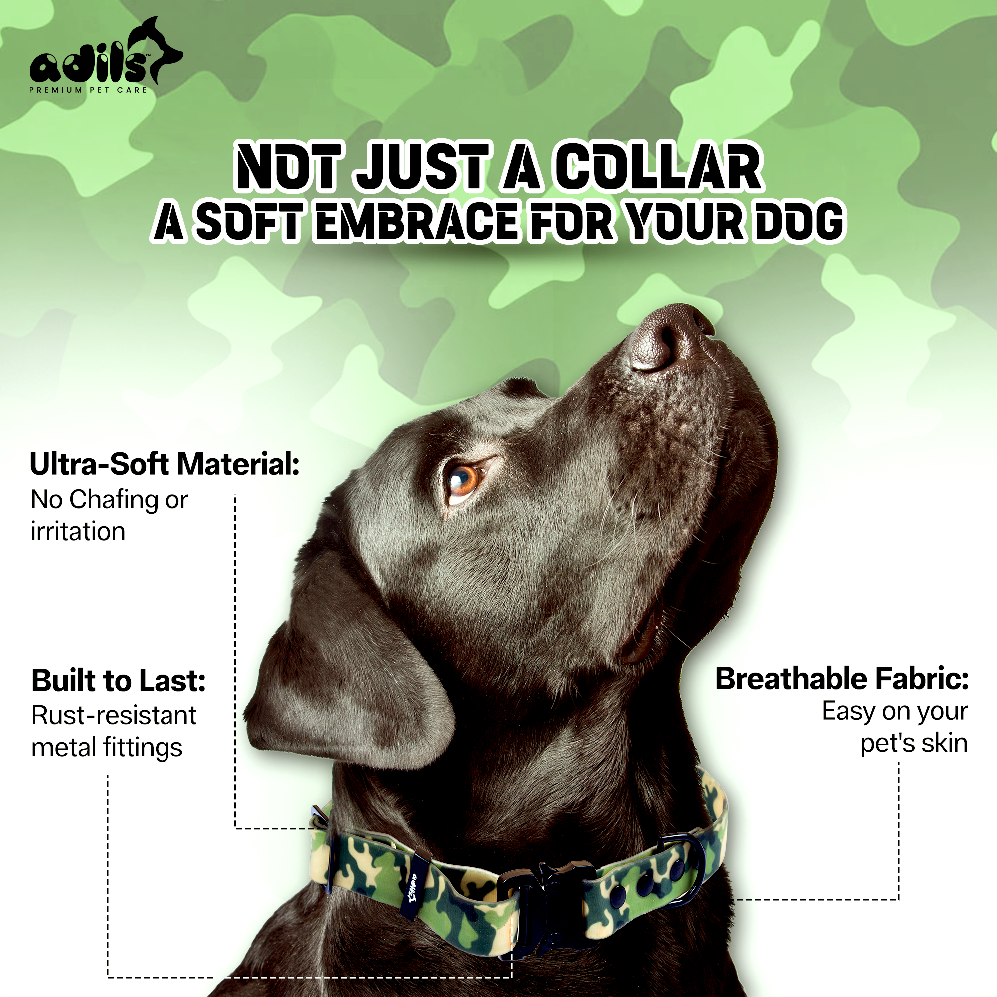 Adil’s Army Biothane Dog Collar – Waterproof, Durable, Adjustable Buckle & D-Ring (M & L)