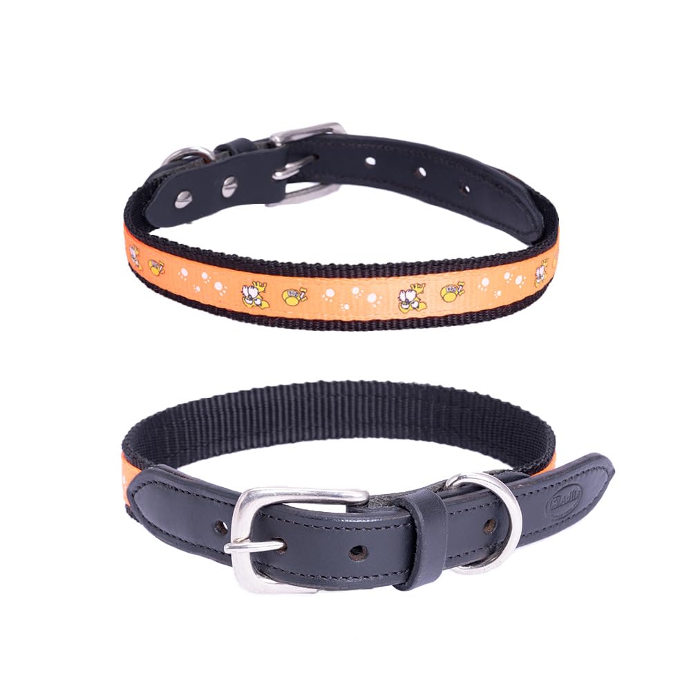 Nylon Dog Collar with Paw Print, Adjustable Metal Buckle