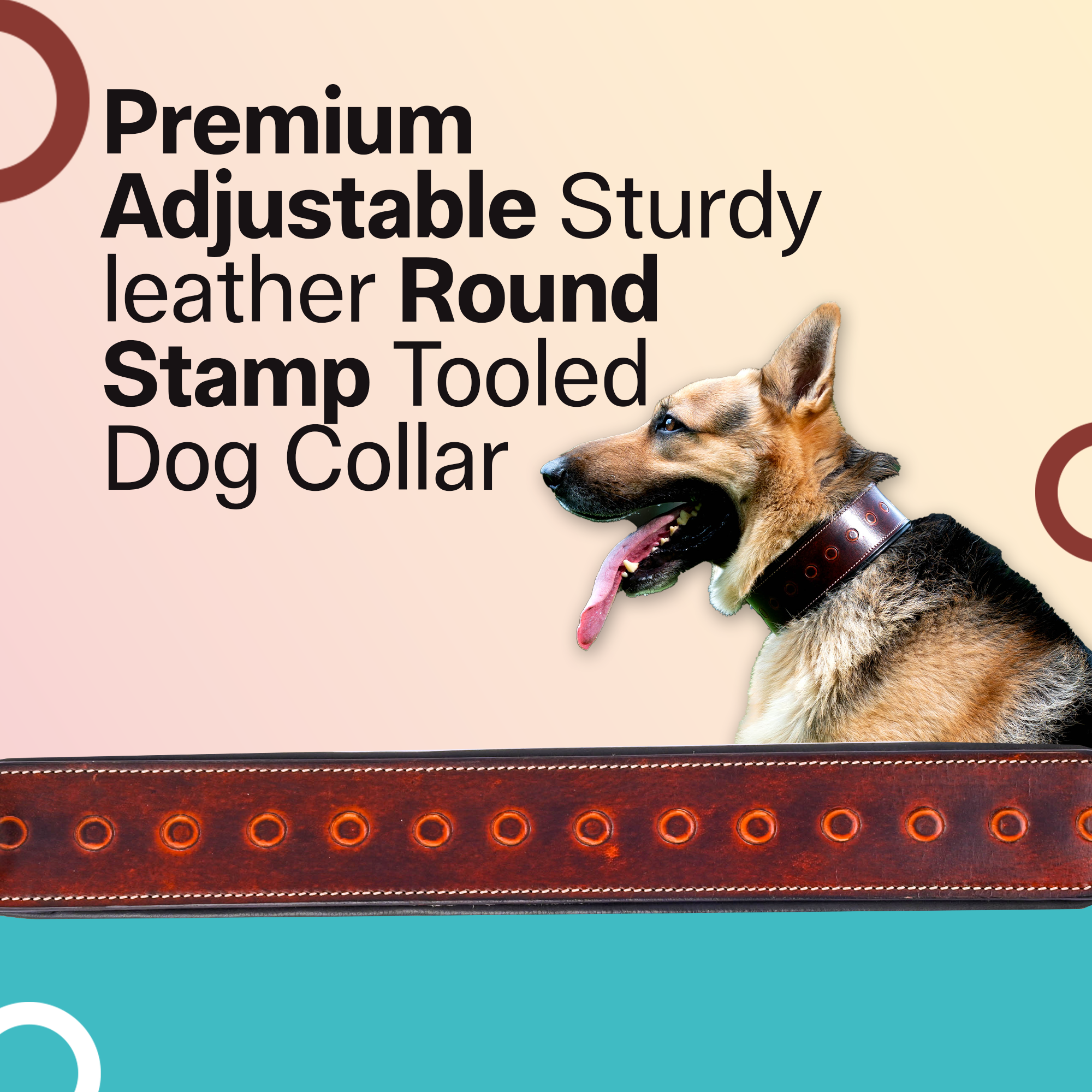 Handcrafted Leather Round Stamp Tooled Dog Collar | Made of Genuine Leather