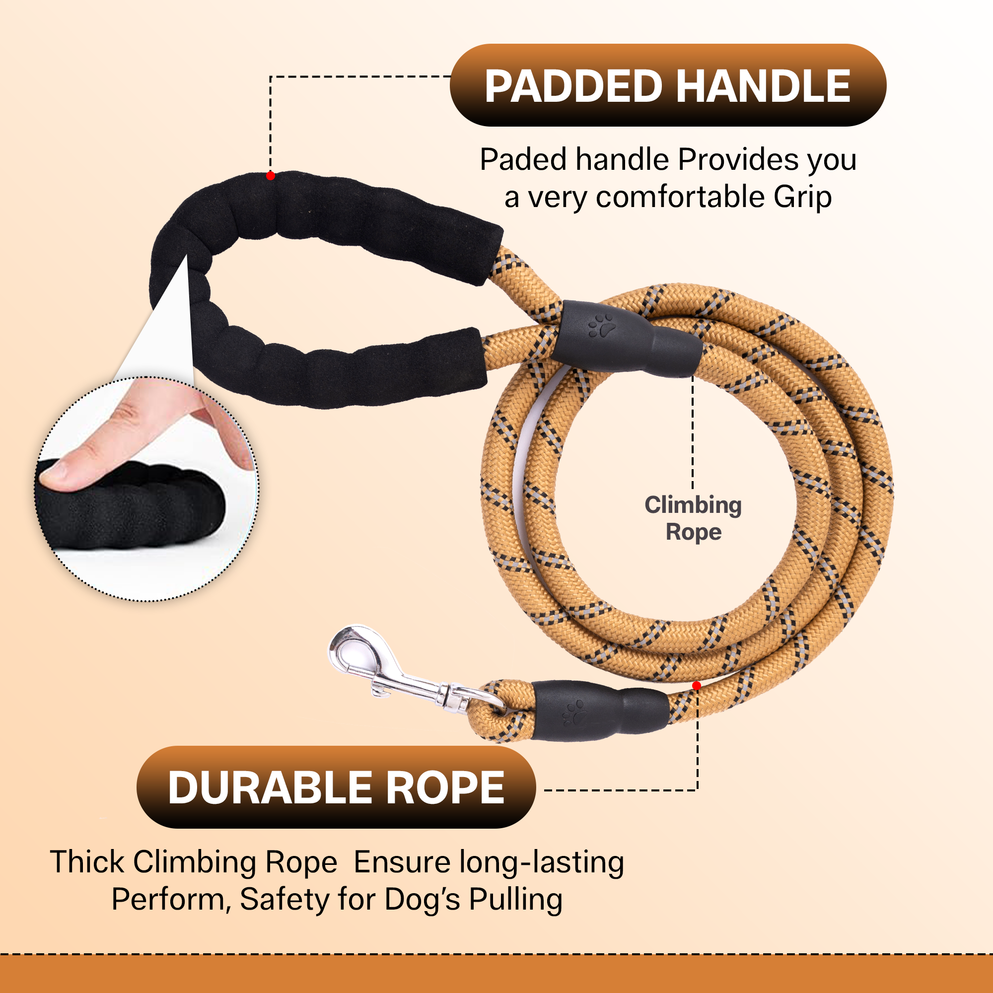 ADIL’S Heavy Duty Nylon Dog Leash, Reflective Dog Leash for Medium & Large Dogs (5 Feet)