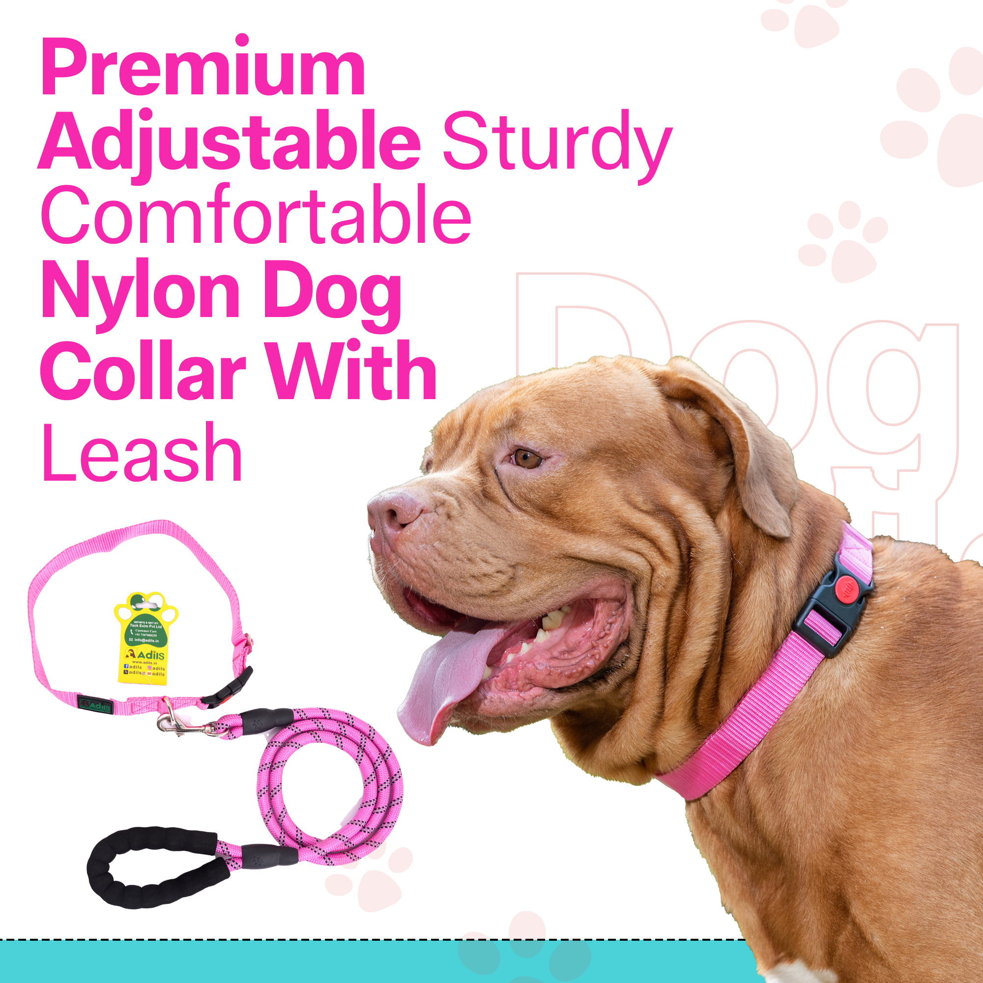 Adil's Nylon Dog Collar & Reflective Leash Set - Soft Padded, 5ft for All Breeds