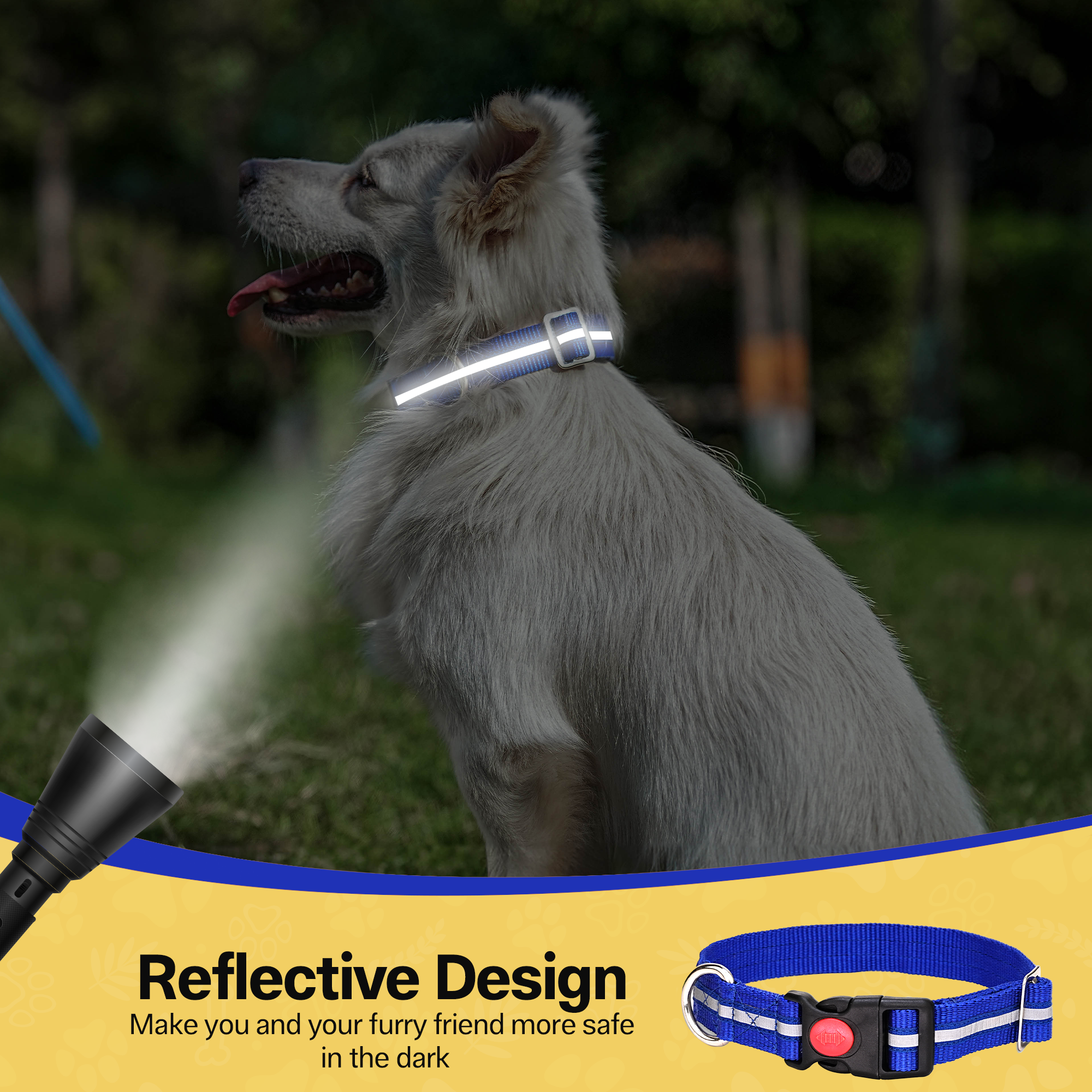 Nylon Reflective Dog Collar 1 inch Width - Adjustable Heavy Duty Pet Collars with Quick Release Buckle & D-Ring for leashes