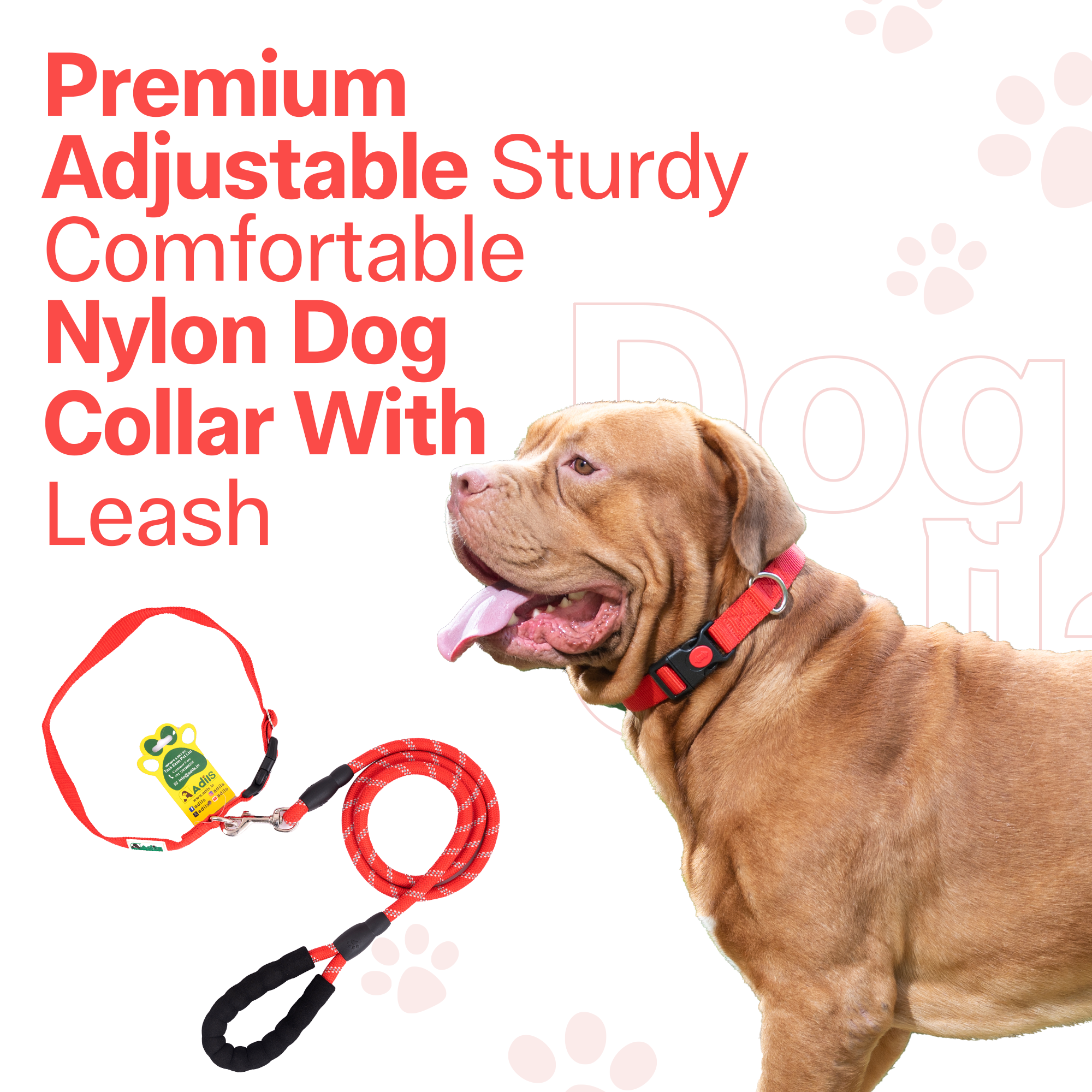 Adil's Nylon Dog Collar & Reflective Leash Set - Soft Padded, 5ft for All Breeds
