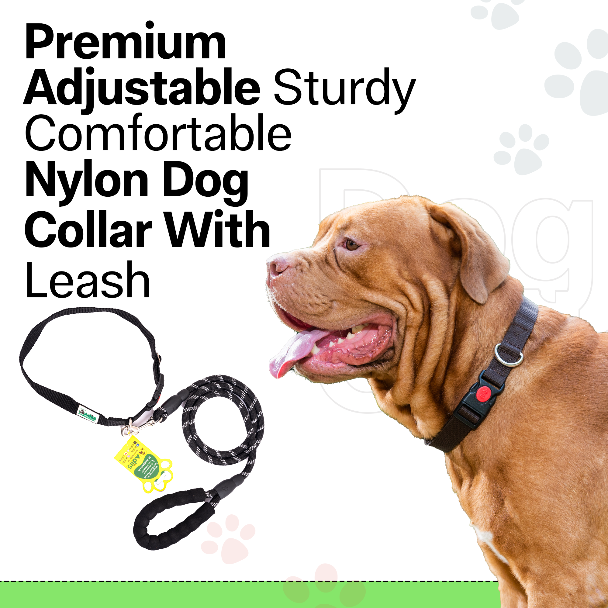 Adil's Nylon Dog Collar & Reflective Leash Set - Soft Padded, 5ft for All Breeds