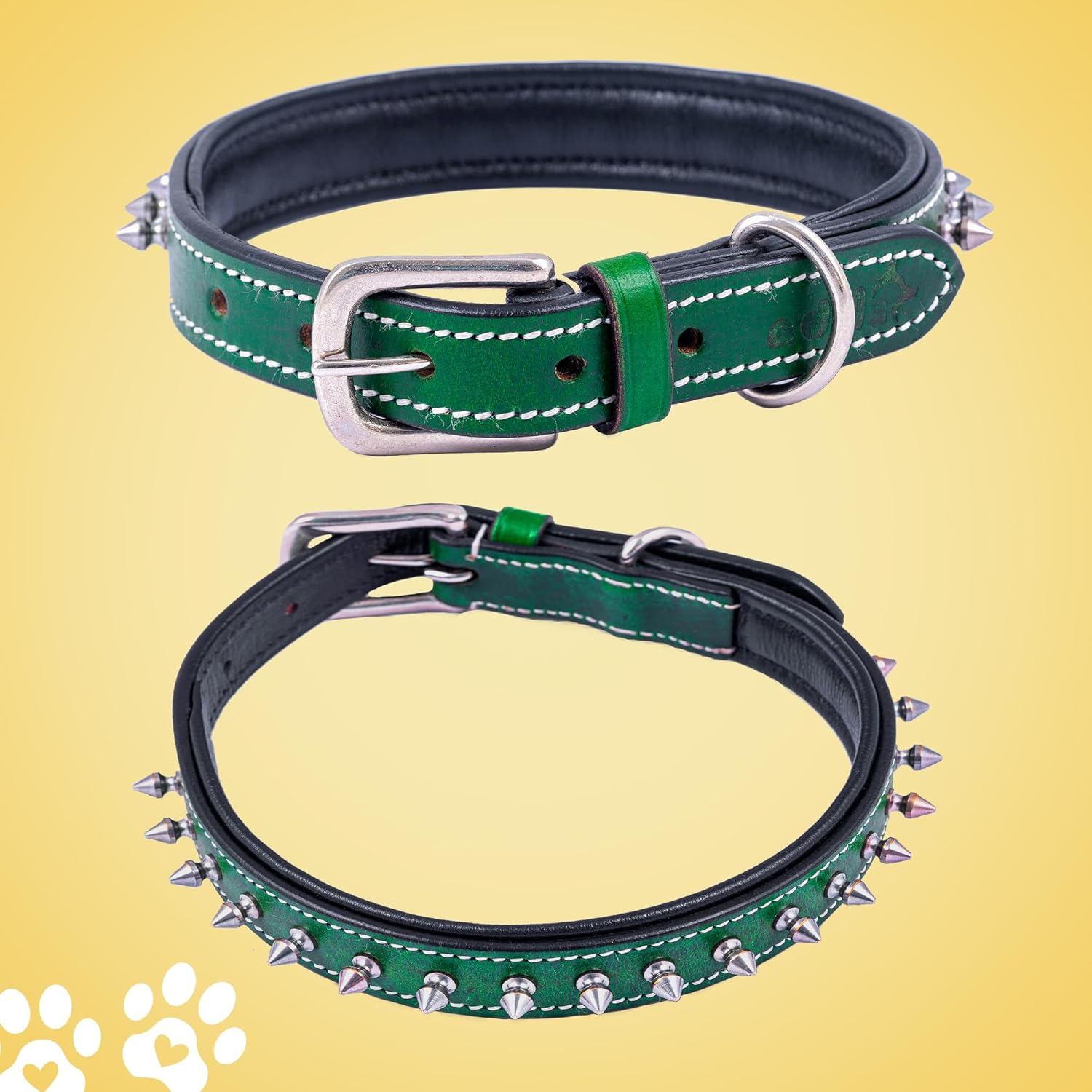 Adil’S Leather Spike Dog Collar for Small, Medium & Large Dogs with Strong Metal D-Ring, Adjustable Collar fits All Neck Size, 1” Width