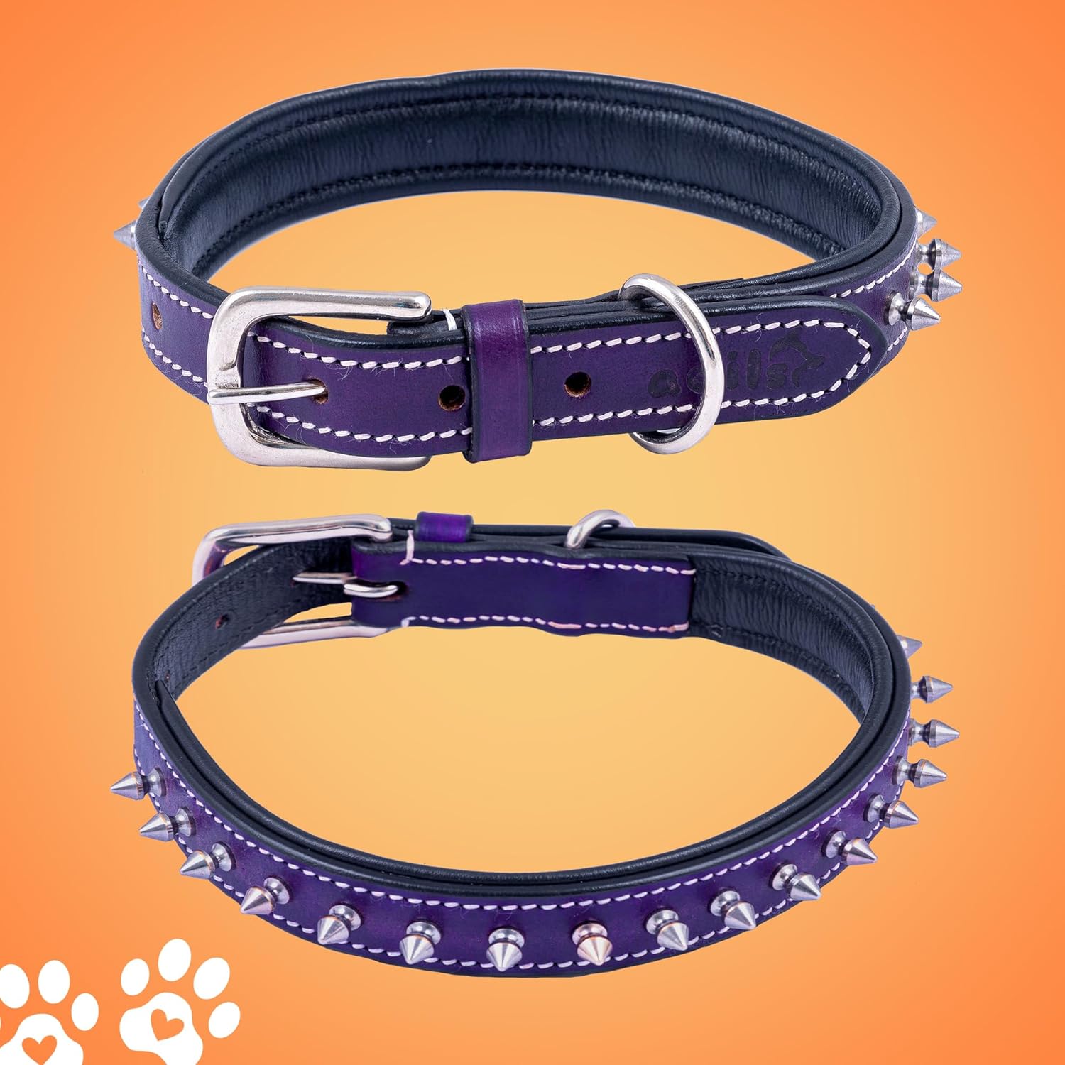 Adil’S Leather Spike Dog Collar for Small, Medium & Large Dogs with Strong Metal D-Ring, Adjustable Collar fits All Neck Size, 1” Width