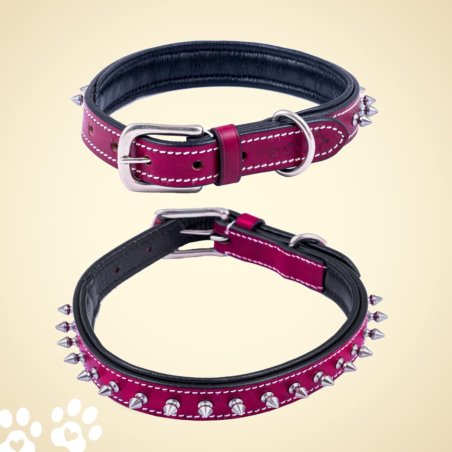 Adil’S Leather Spike Dog Collar for Small, Medium & Large Dogs with Strong Metal D-Ring, Adjustable Collar fits All Neck Size, 1” Width