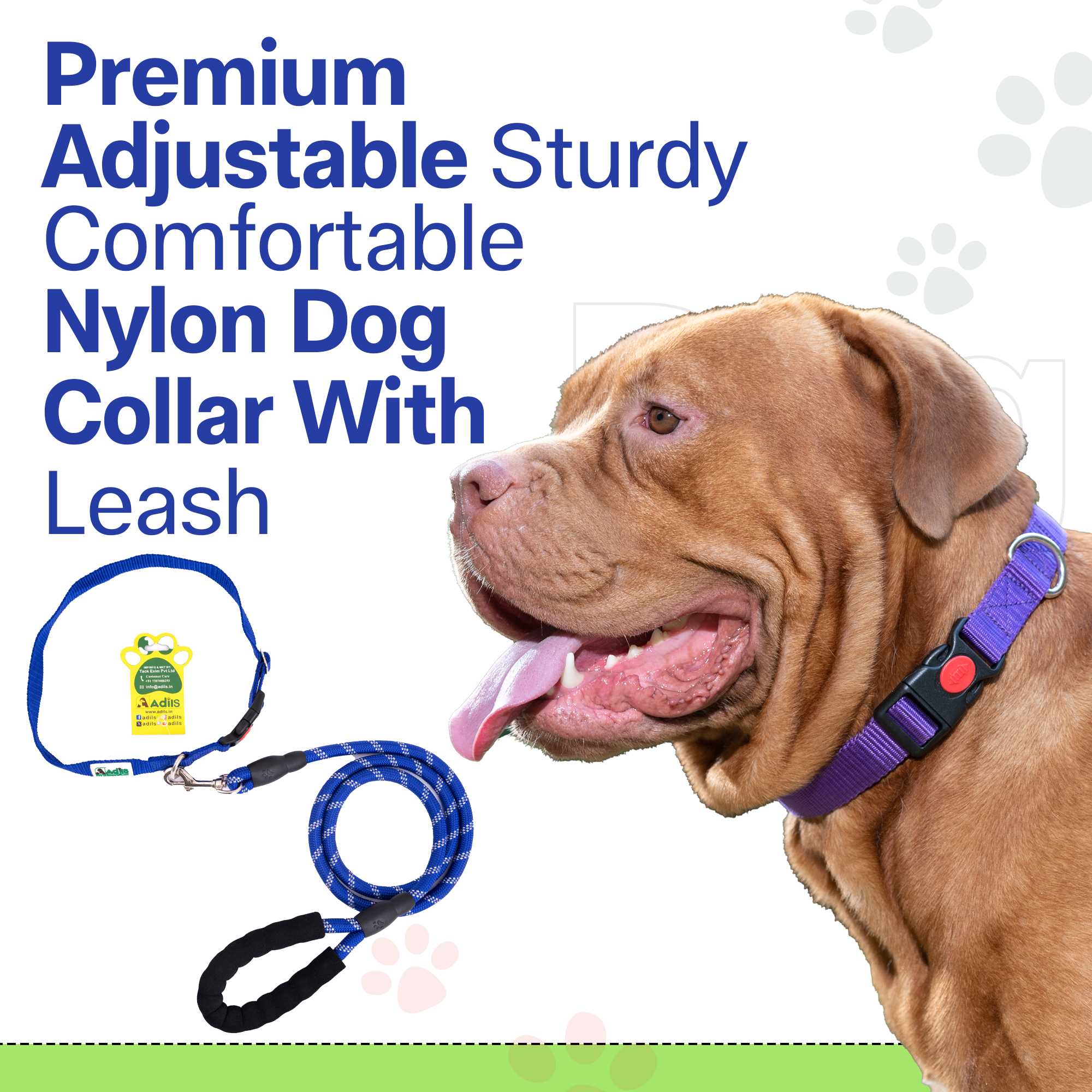 Adil's Nylon Dog Collar & Reflective Leash Set - Soft Padded, 5ft for All Breeds