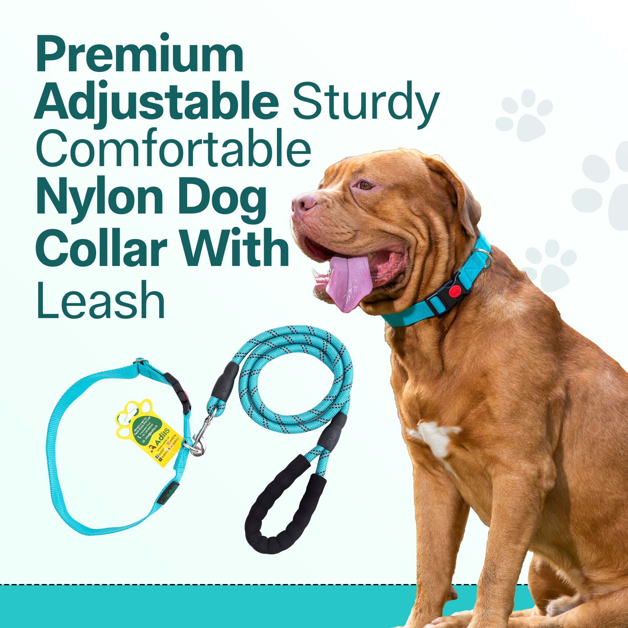Adil's Nylon Dog Collar & Reflective Leash Set - Soft Padded, 5ft for All Breeds