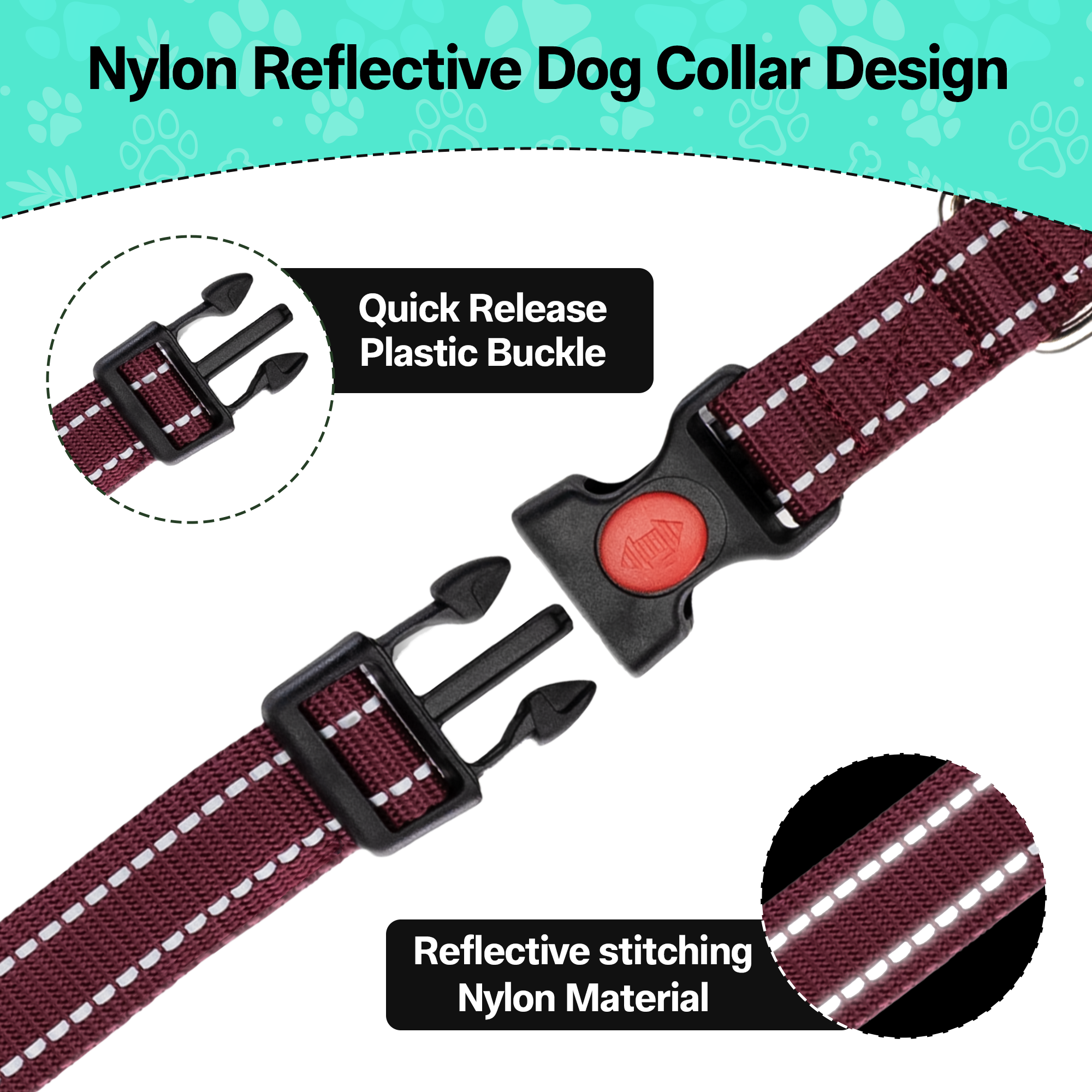 Adil’S Nylon Reflective Dog Collar with Quick Release Strong Plastic Lock Buckle – Suitable for Small, Medium & Large Dogs